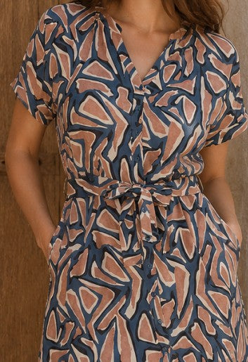 Vestido camisero manga corta estampado