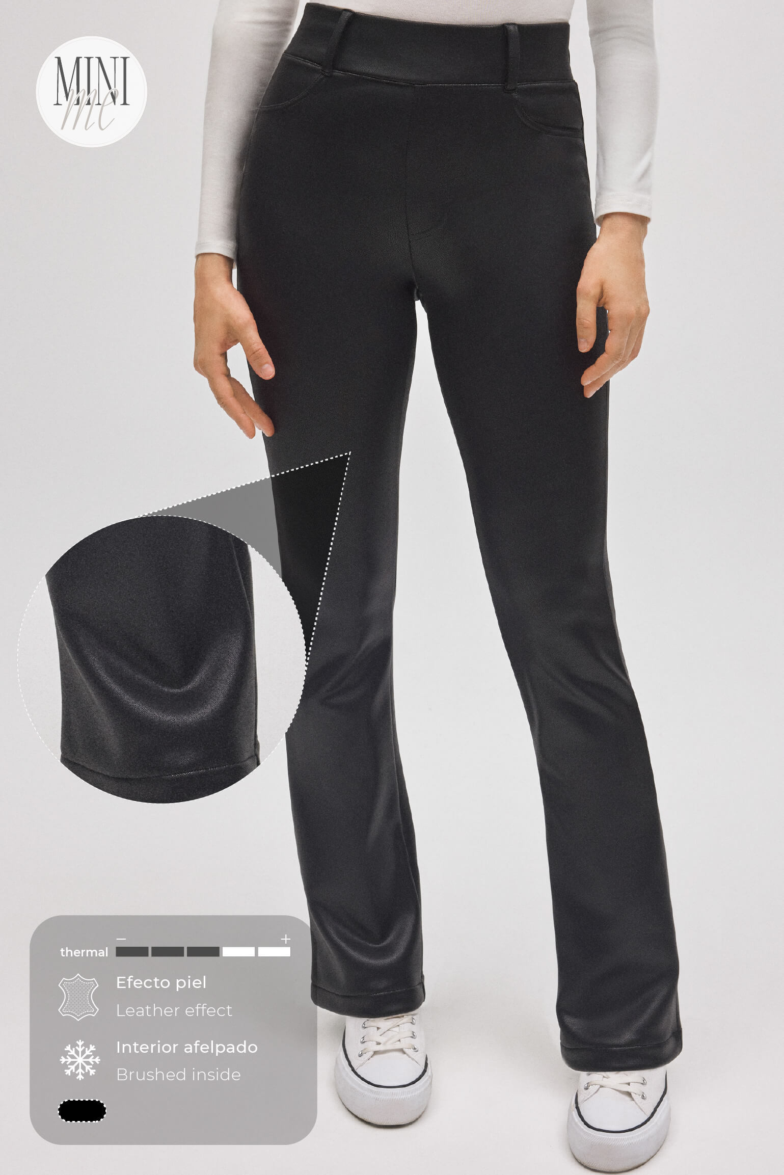 Pantalón térmico elástico efecto piel flare negro