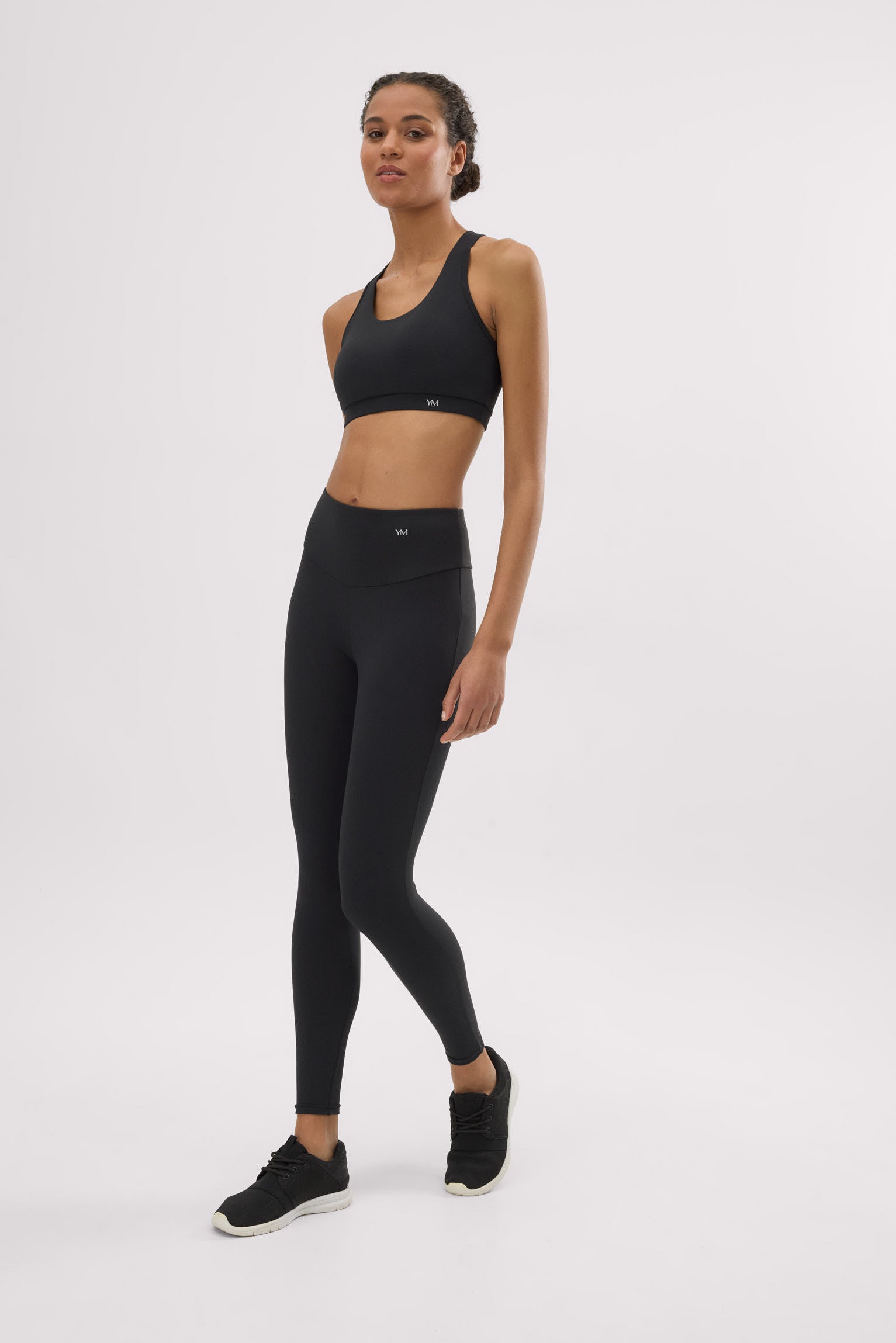 Leggings deportivos de tiro alto tacto algodonero negro