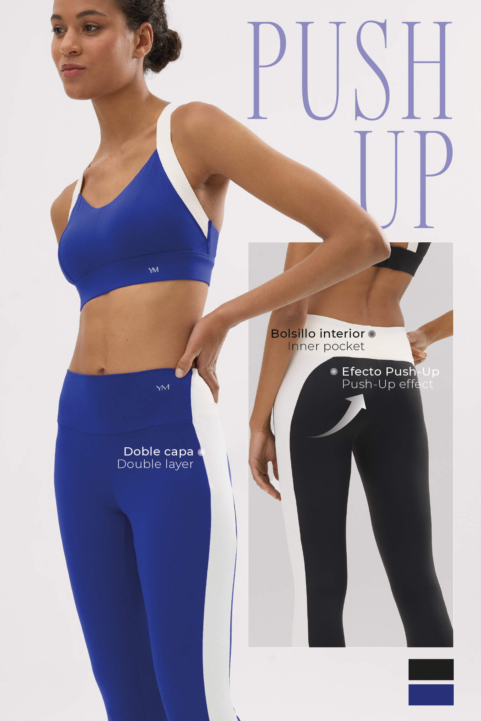 PREVENTA Leggings deportivos largos efecto push-up azul con franja en contraste