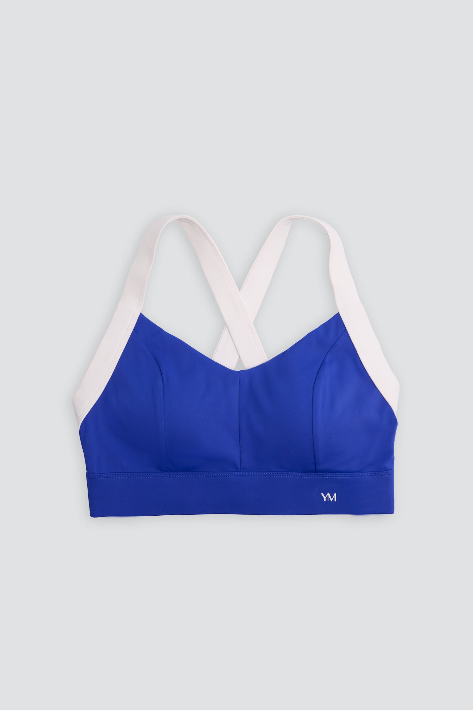 PREVENTA Sujetador deportivo contorno ajustable blanco y azul eléctrico