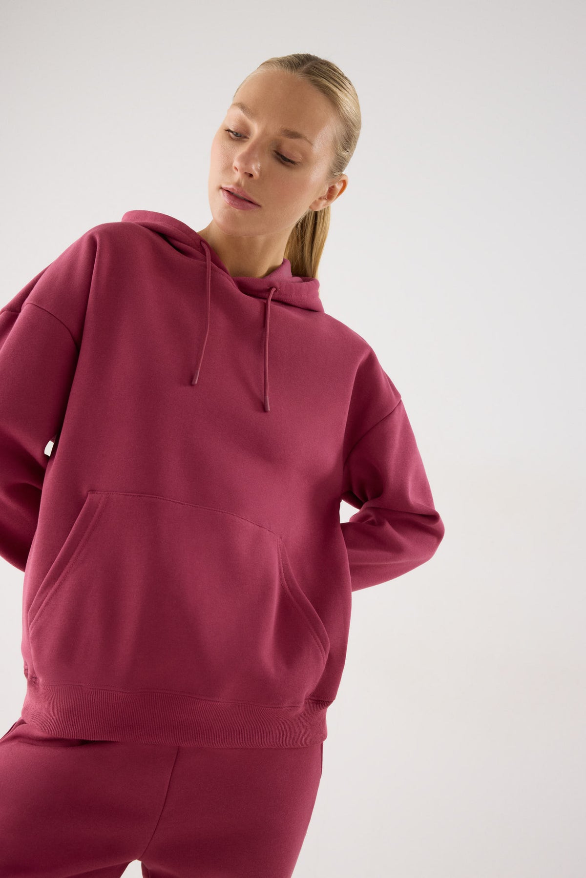 chándal deportivo mujer Slowloom en rosa nocturne rose detalle tejido acabado tejido cálido family match