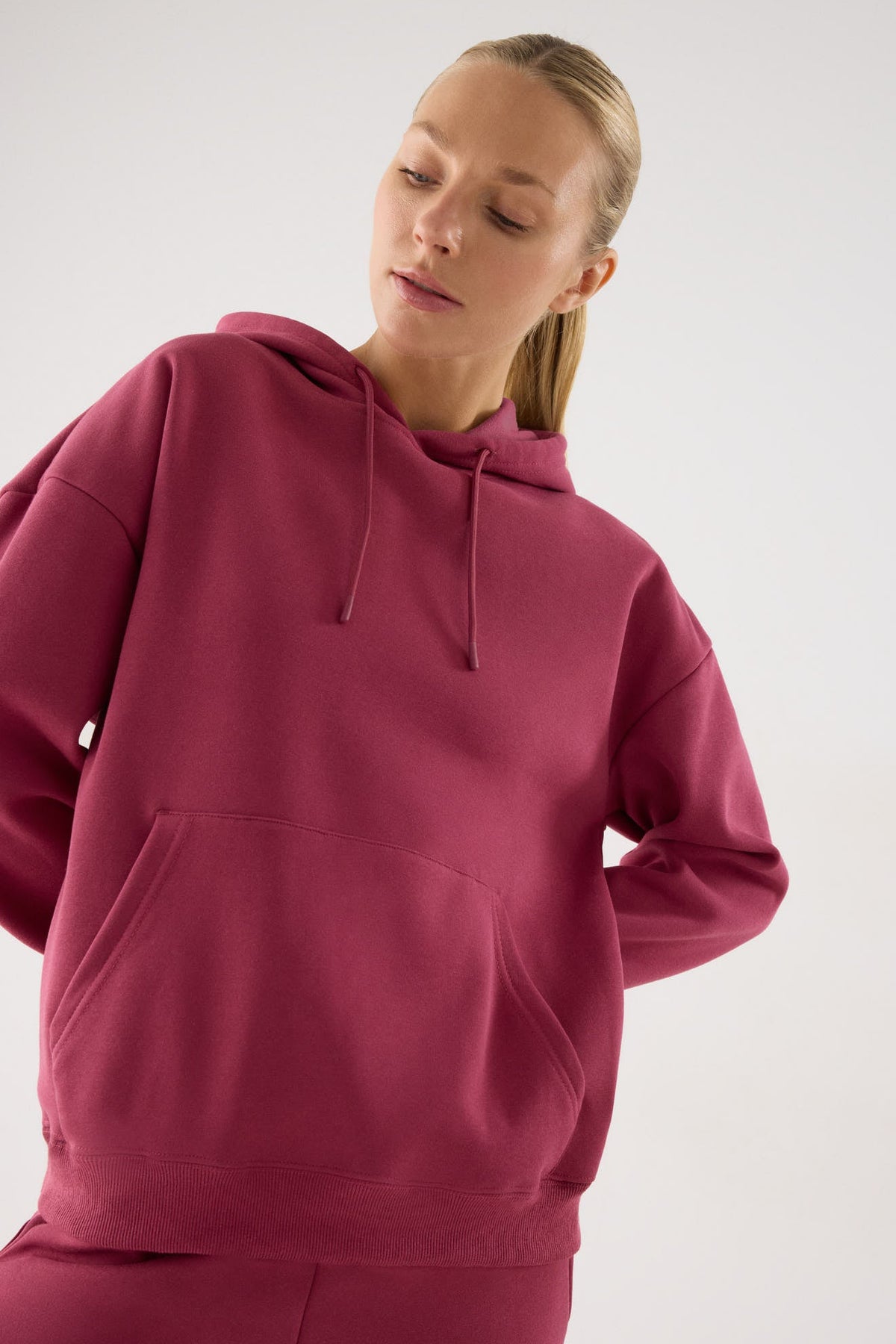 chándal deportivo mujer Slowloom en rosa nocturne rose detalle tejido acabado tejido cálido family match