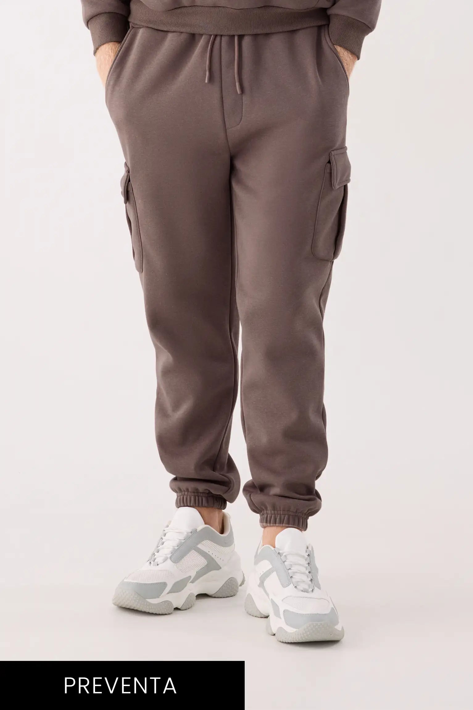 PREVENTA Pantalón deportivo hombre cargo afelpado con cintura ajustable marrón
