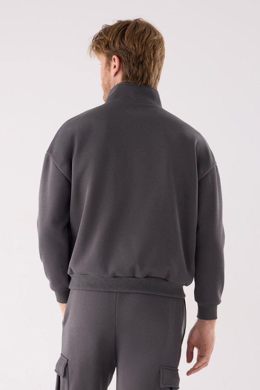 Sudadera deportiva hombre afelpada semi cremallera gris marengo