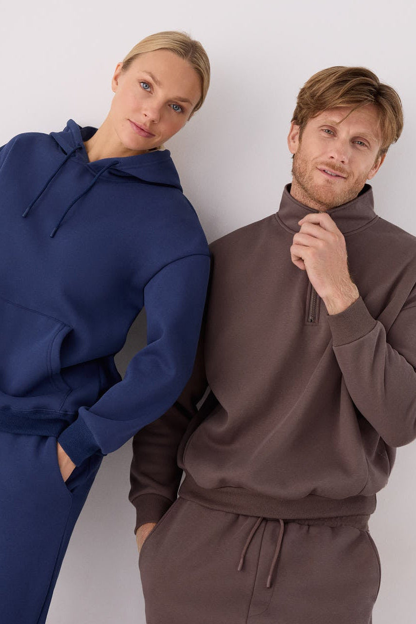 PREVENTA Sudadera deportiva hombre afelpada semi cremallera marrón