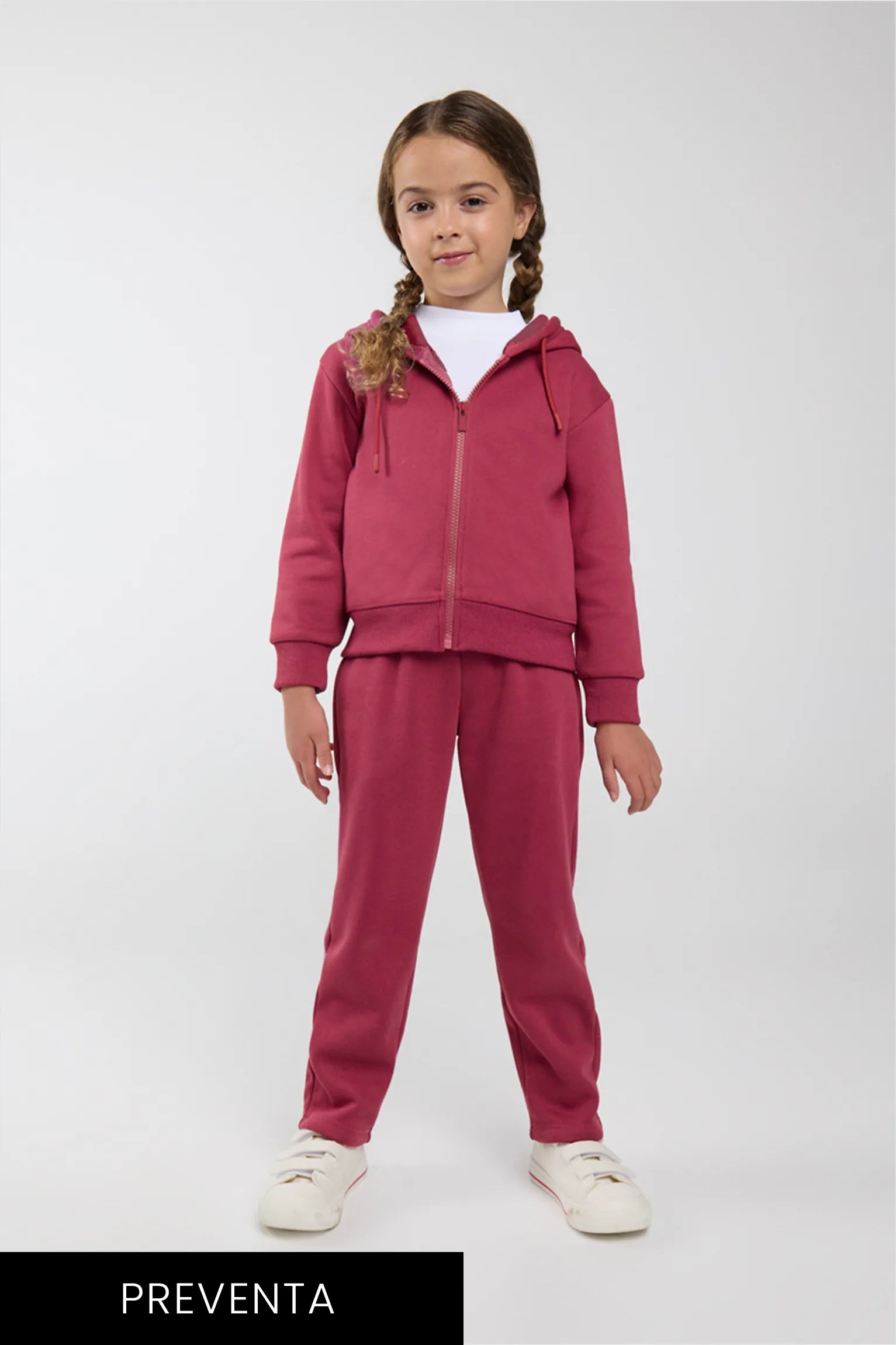 PREVENTA Chándal deportivo de niña afelpado chaqueta y pantalón recto rosa