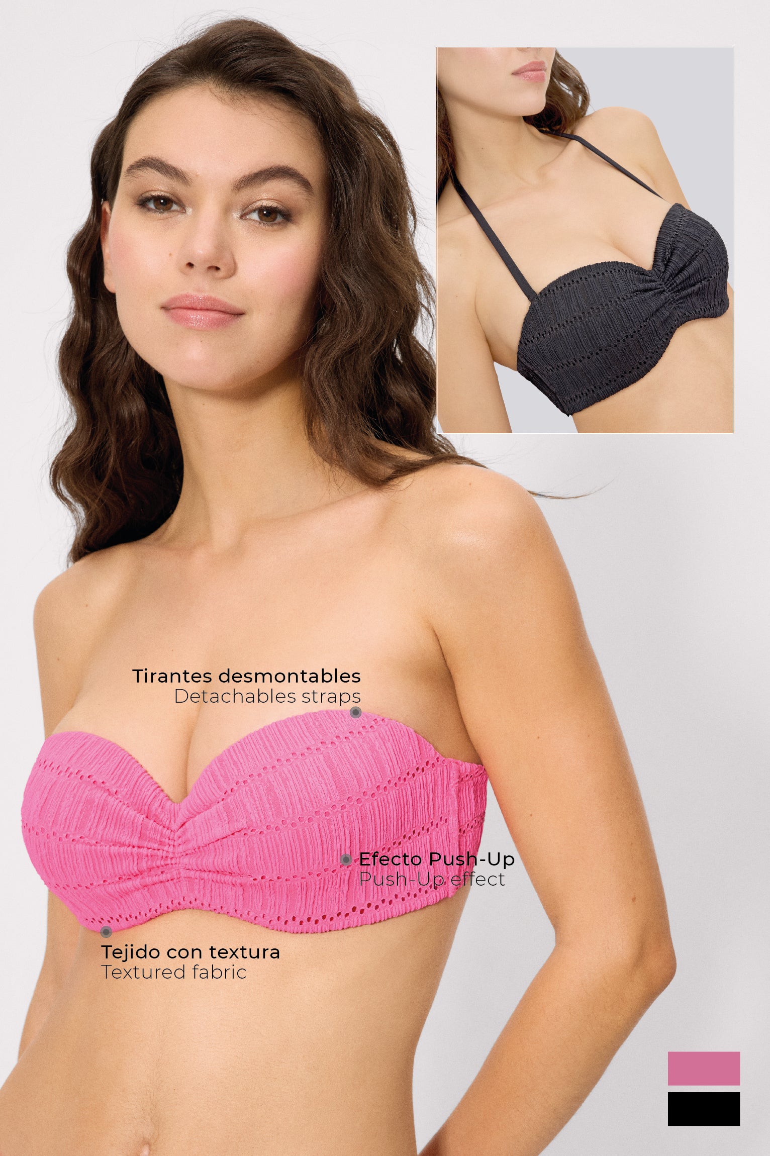Top bikini push-up textura rosa copa C