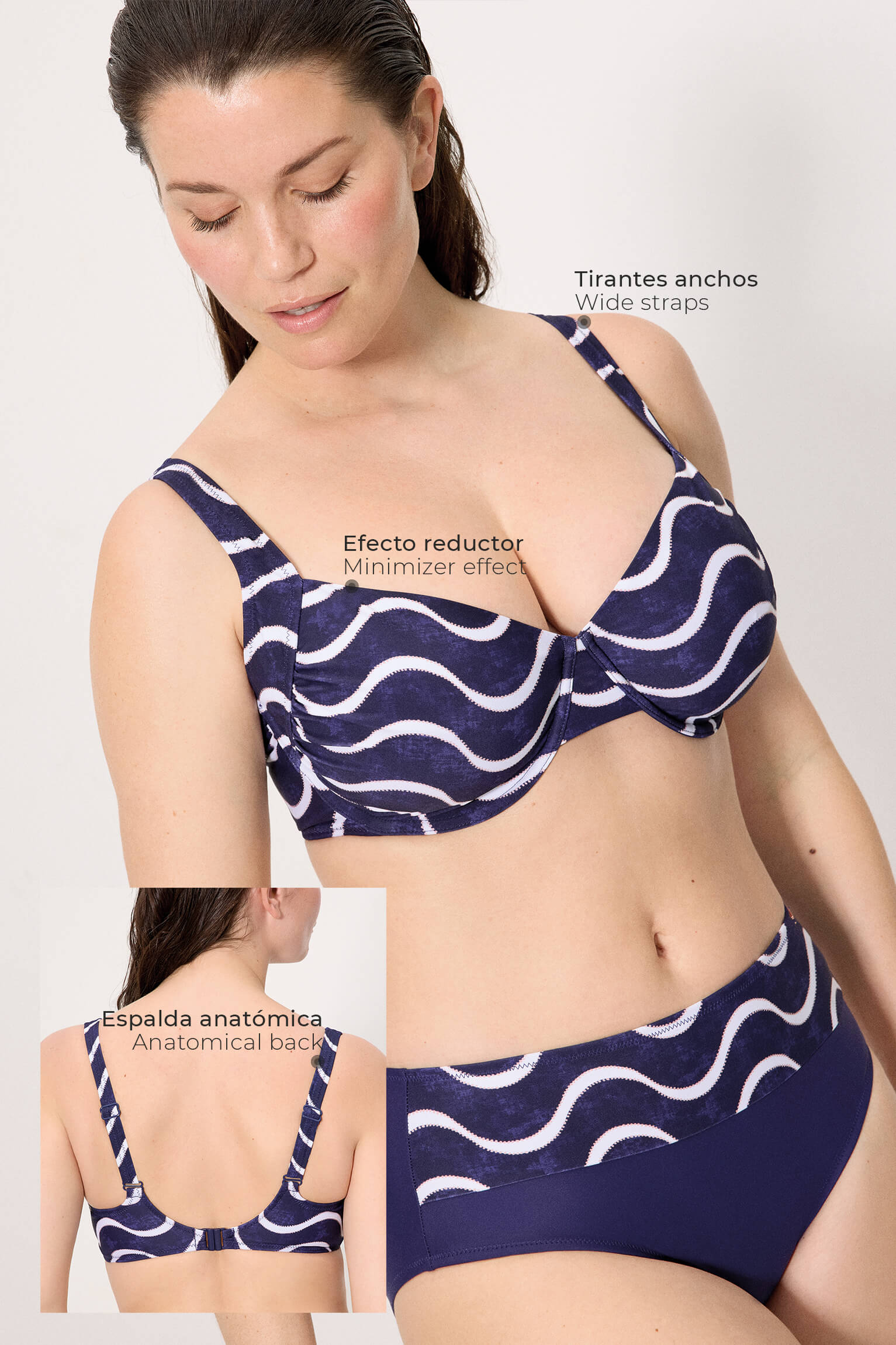 Top bikini reductor estampado ondas marino copa F