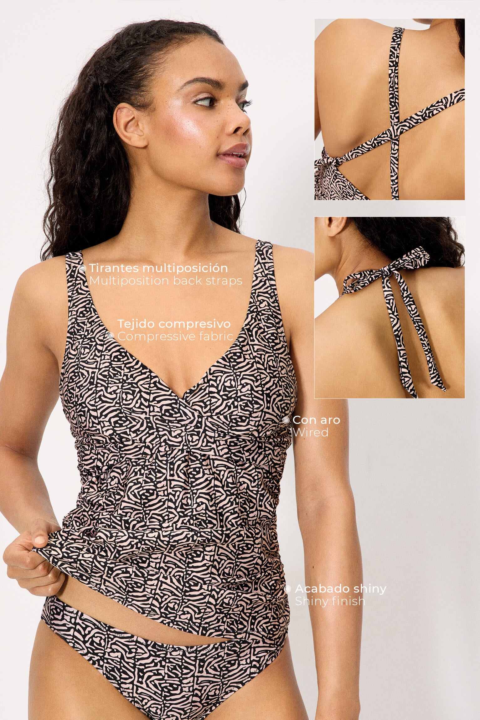 Top tankini reductor estampado con brillo copa C