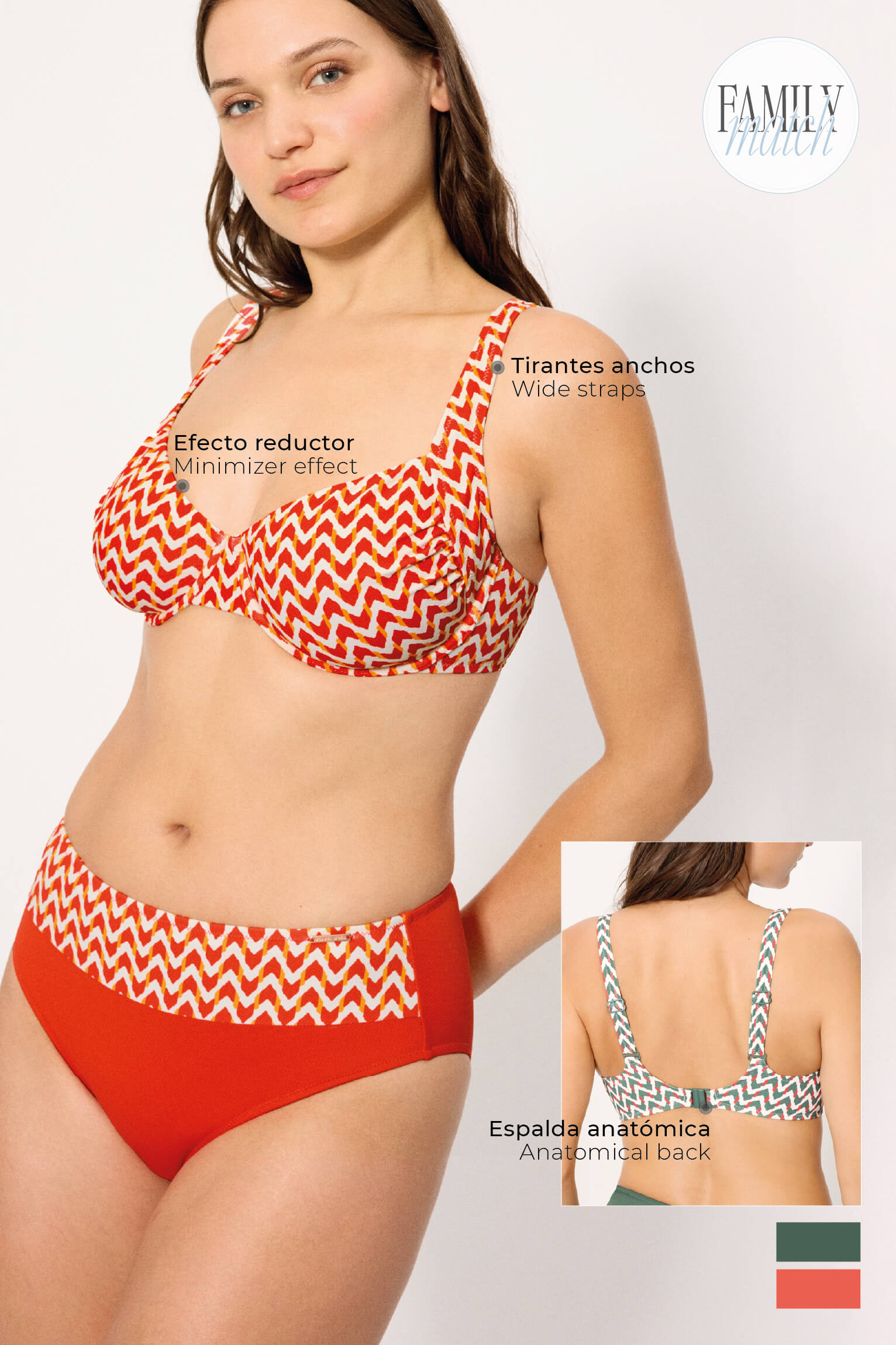 Top bikini reductor micropiqué estampado coral copas E y F