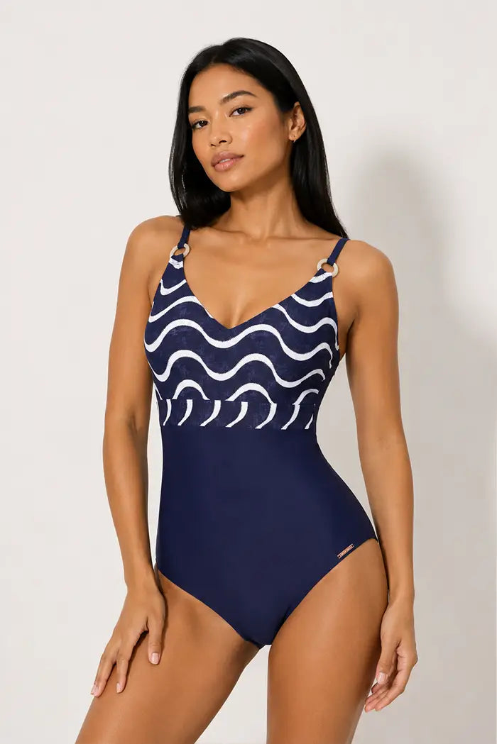 Bañador moldeador estampado ondas marino copa B