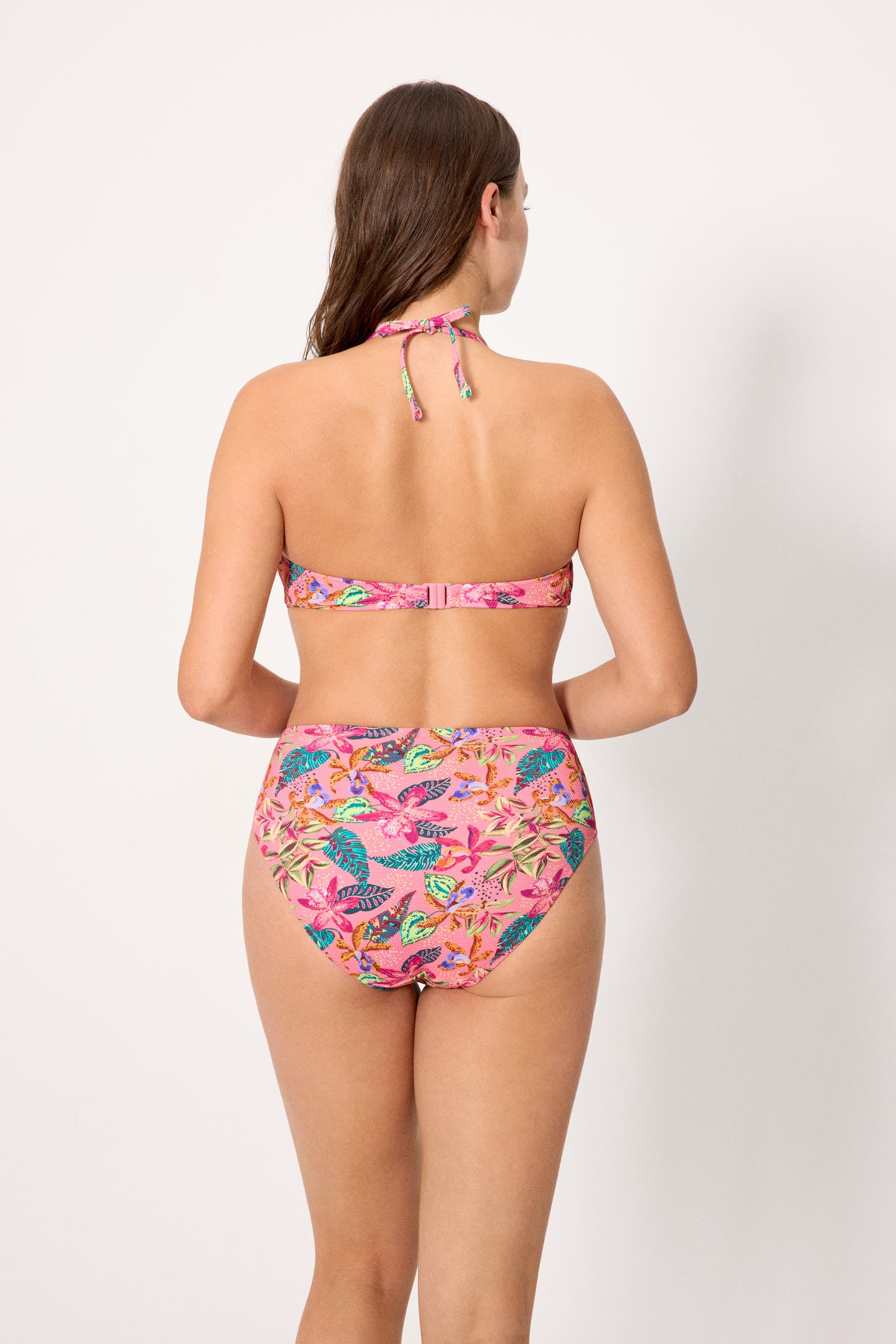 Conjunto de bikini reductor con braga alta piqué estampado tropical copa D