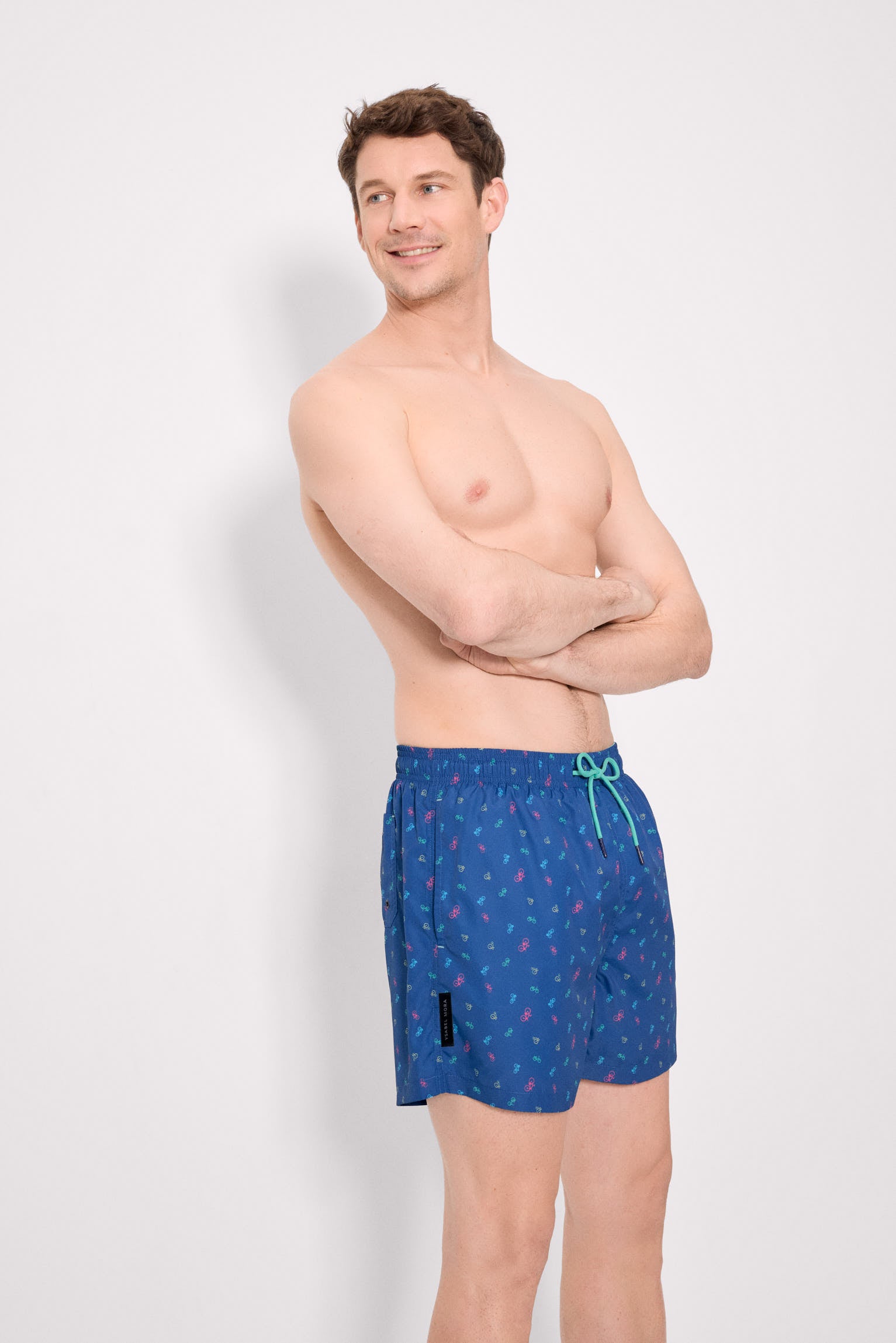 Bañador medio estampado bicicletas azul