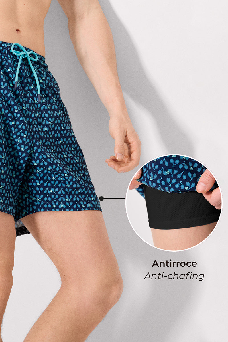 Bañador medio malla interior antirroce estampado raquetas