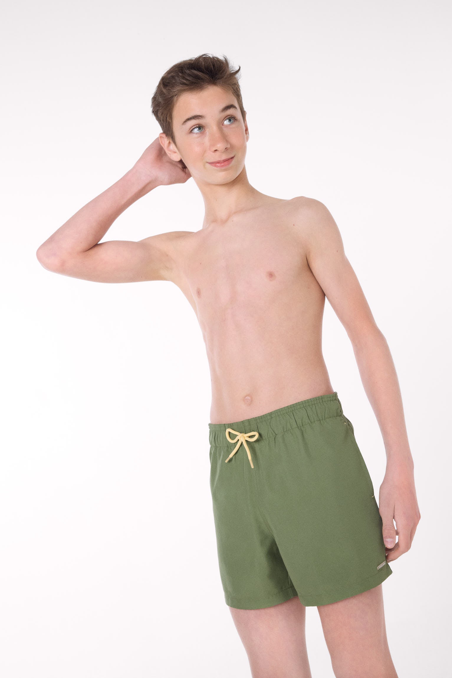 Bañador juvenil corto estampado liso verde - Ysabel Mora
