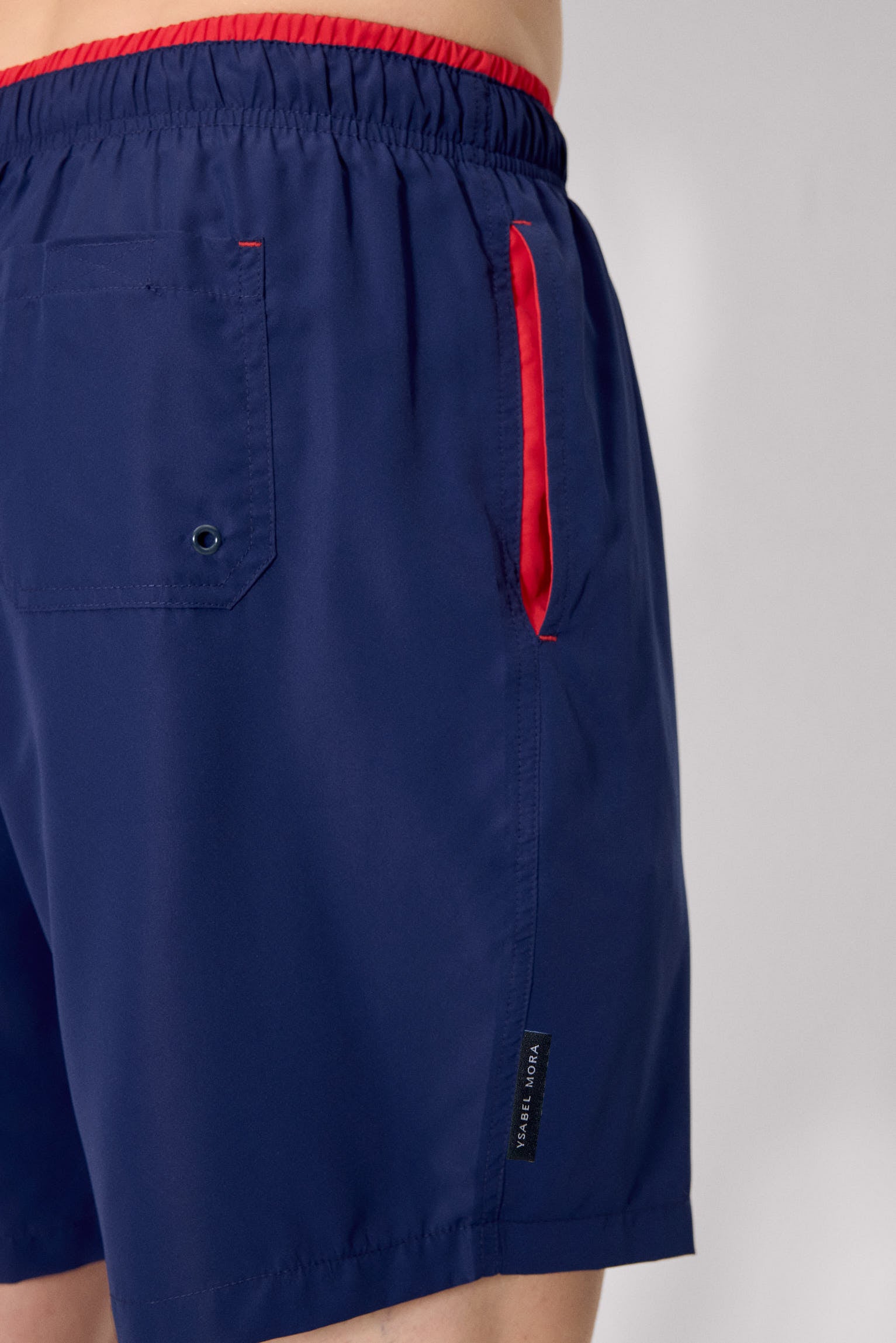 Bañador largo detalle cintura marino