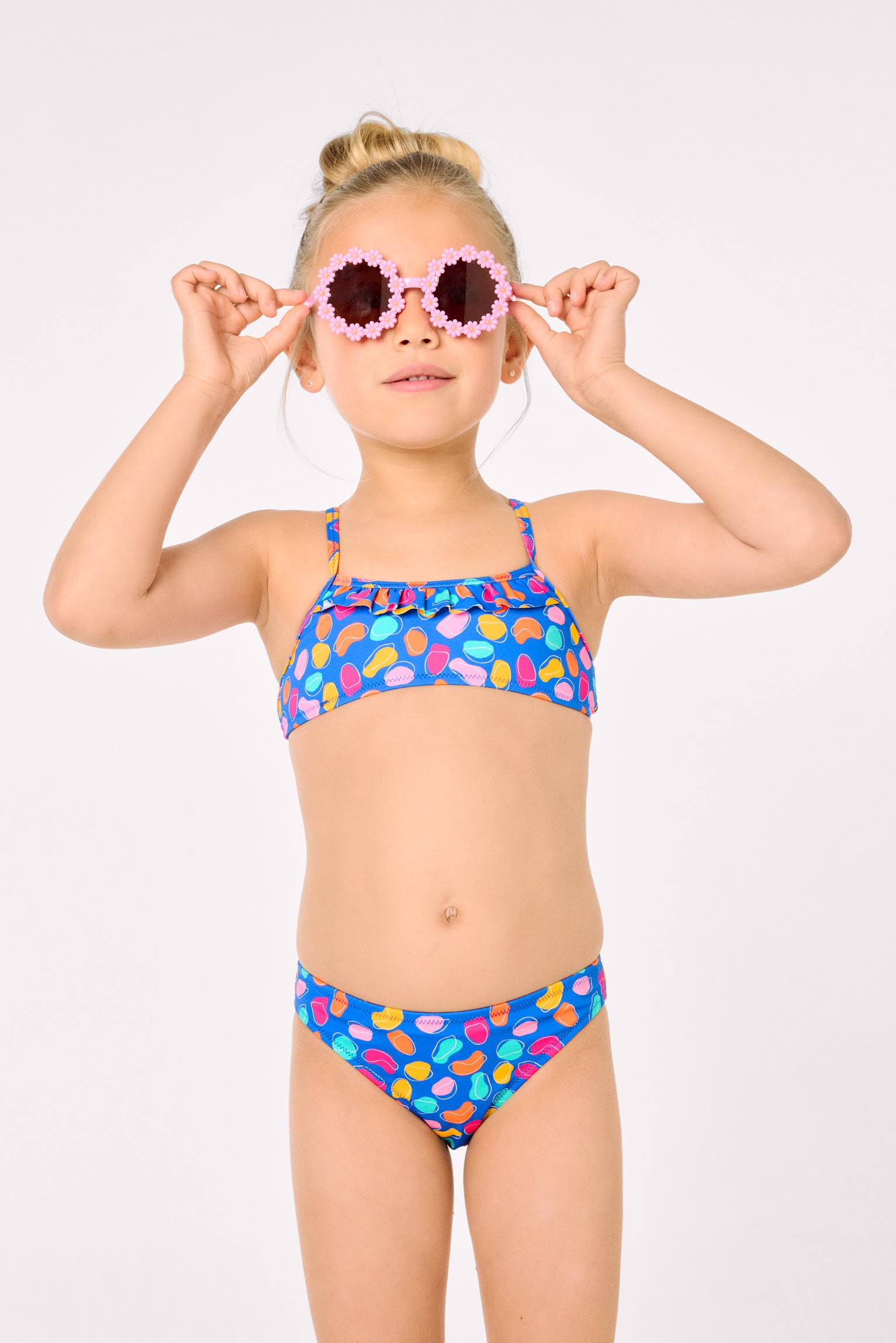 Bikini niña detalle volante estampado formas orgánicas multicolor