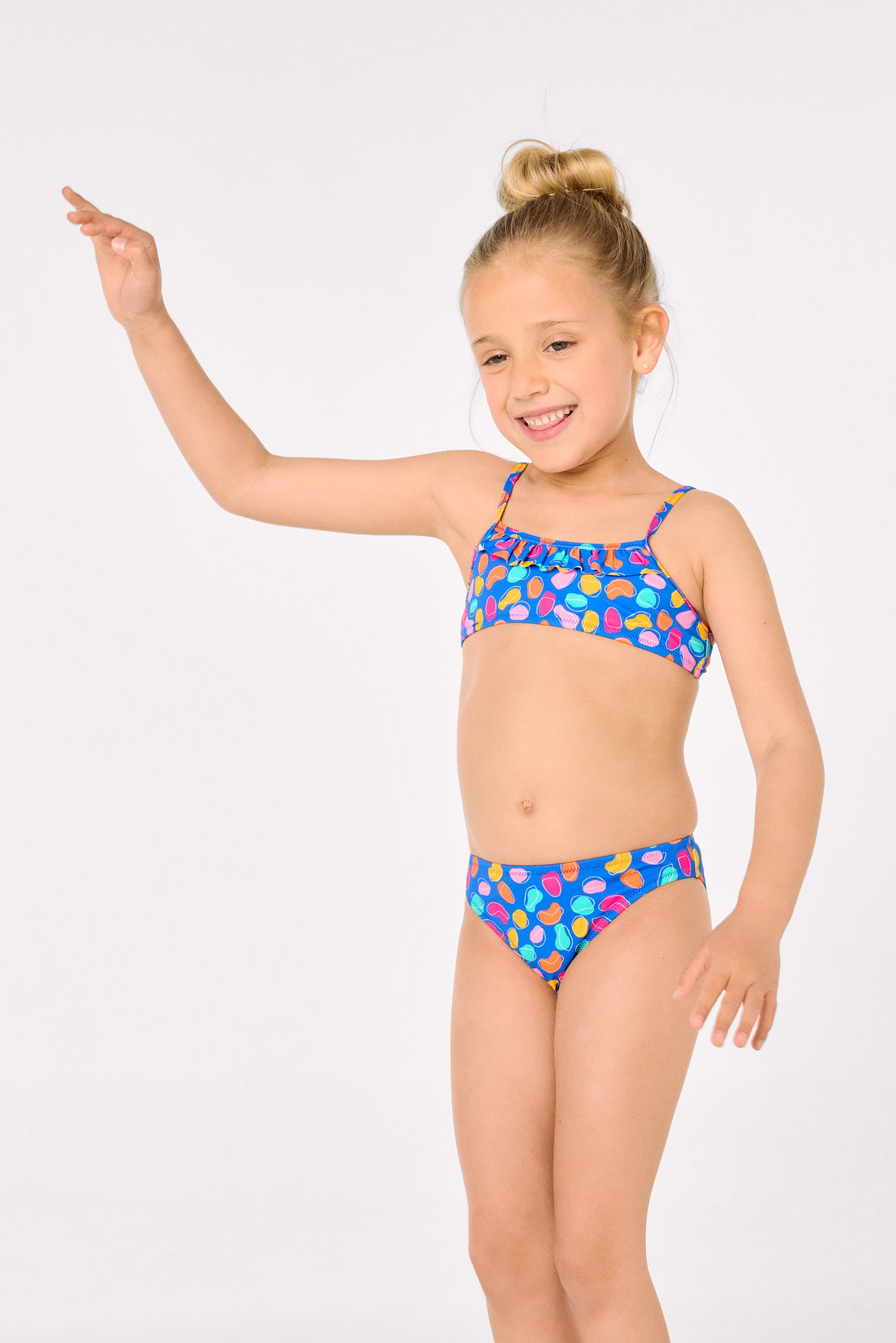Bikini niña detalle volante estampado formas orgánicas multicolor