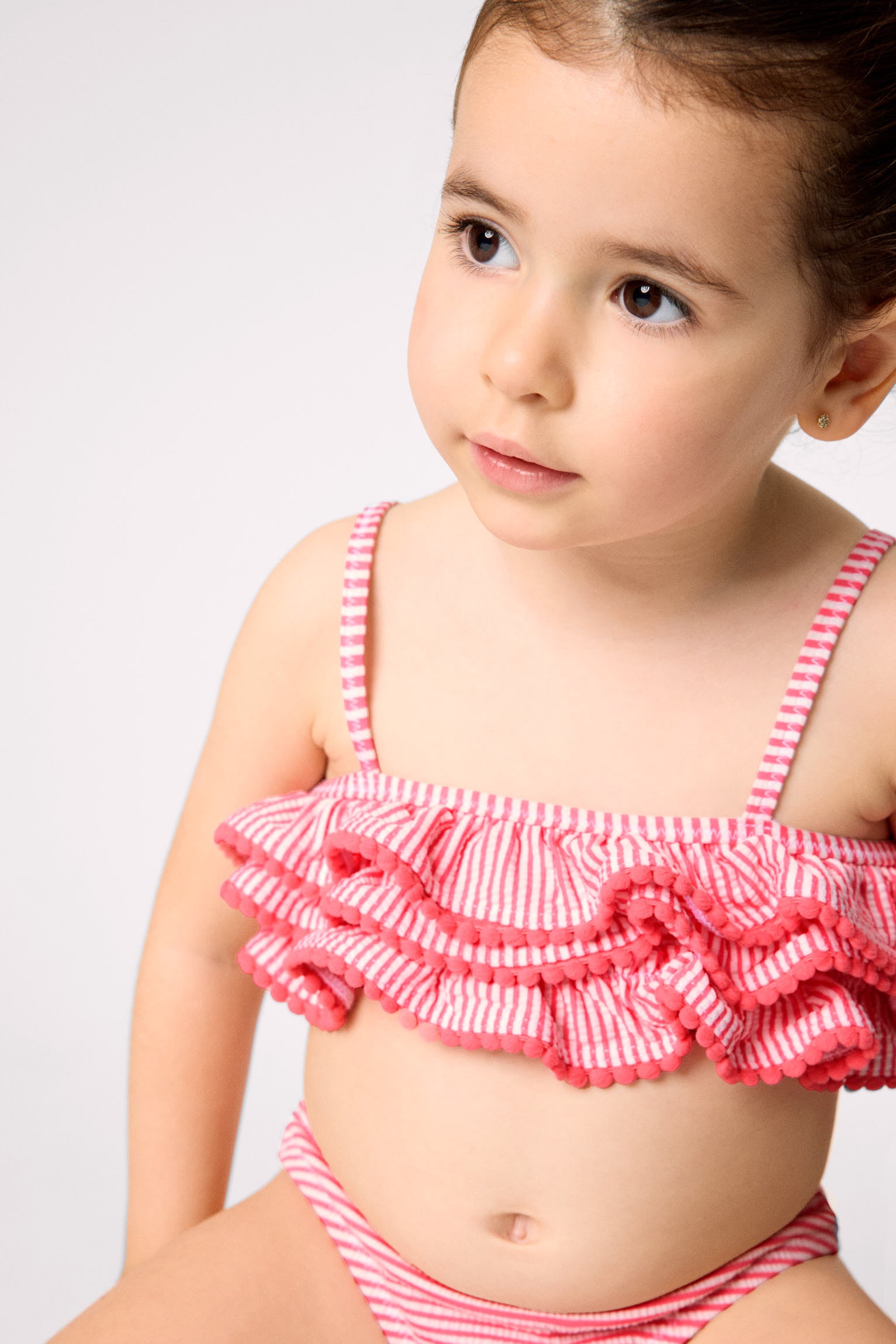 Bikini niña bambula detalle triple volante estampado rayas - Ysabel Mora