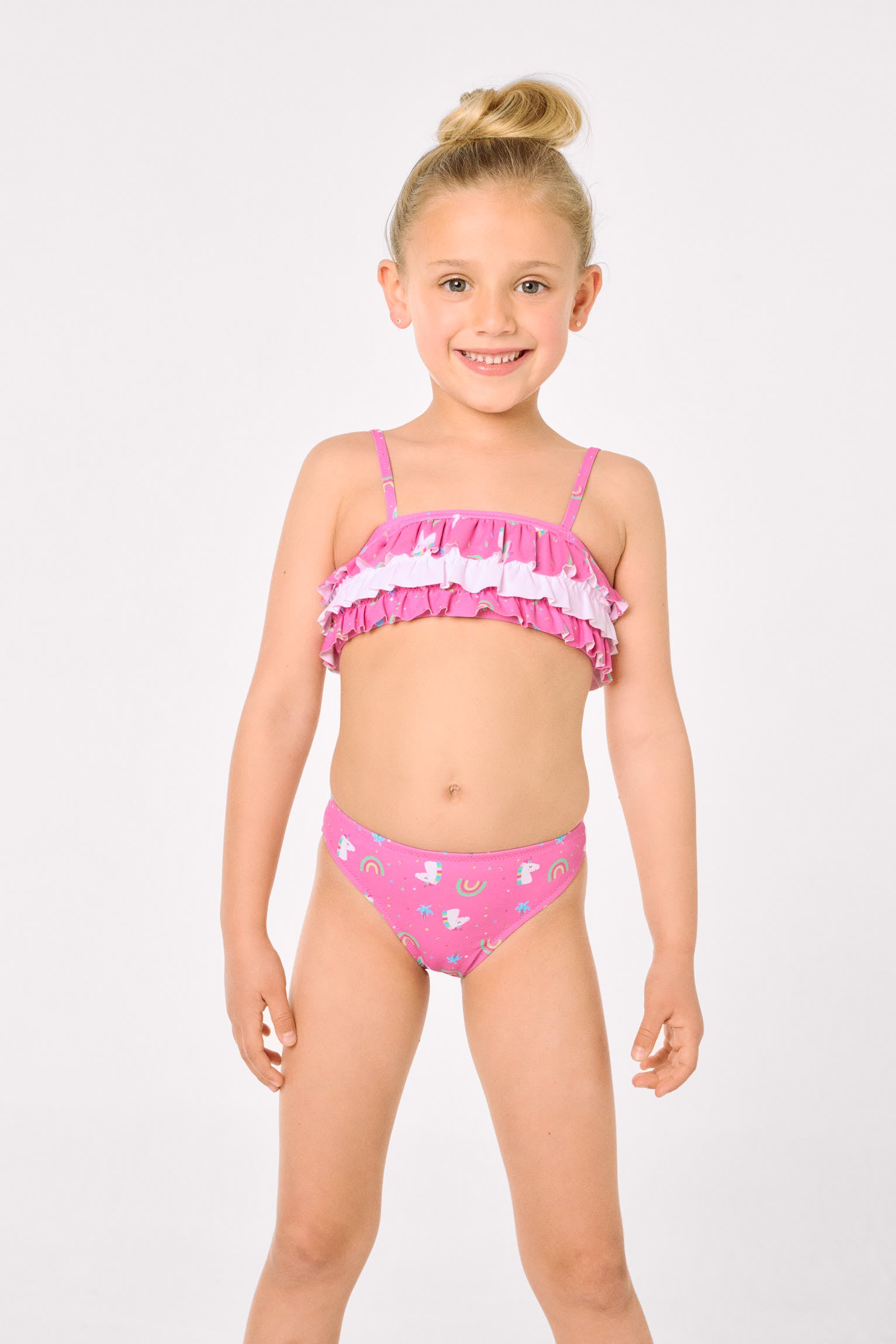 Bikini niña detalle volantes estampado unicornios