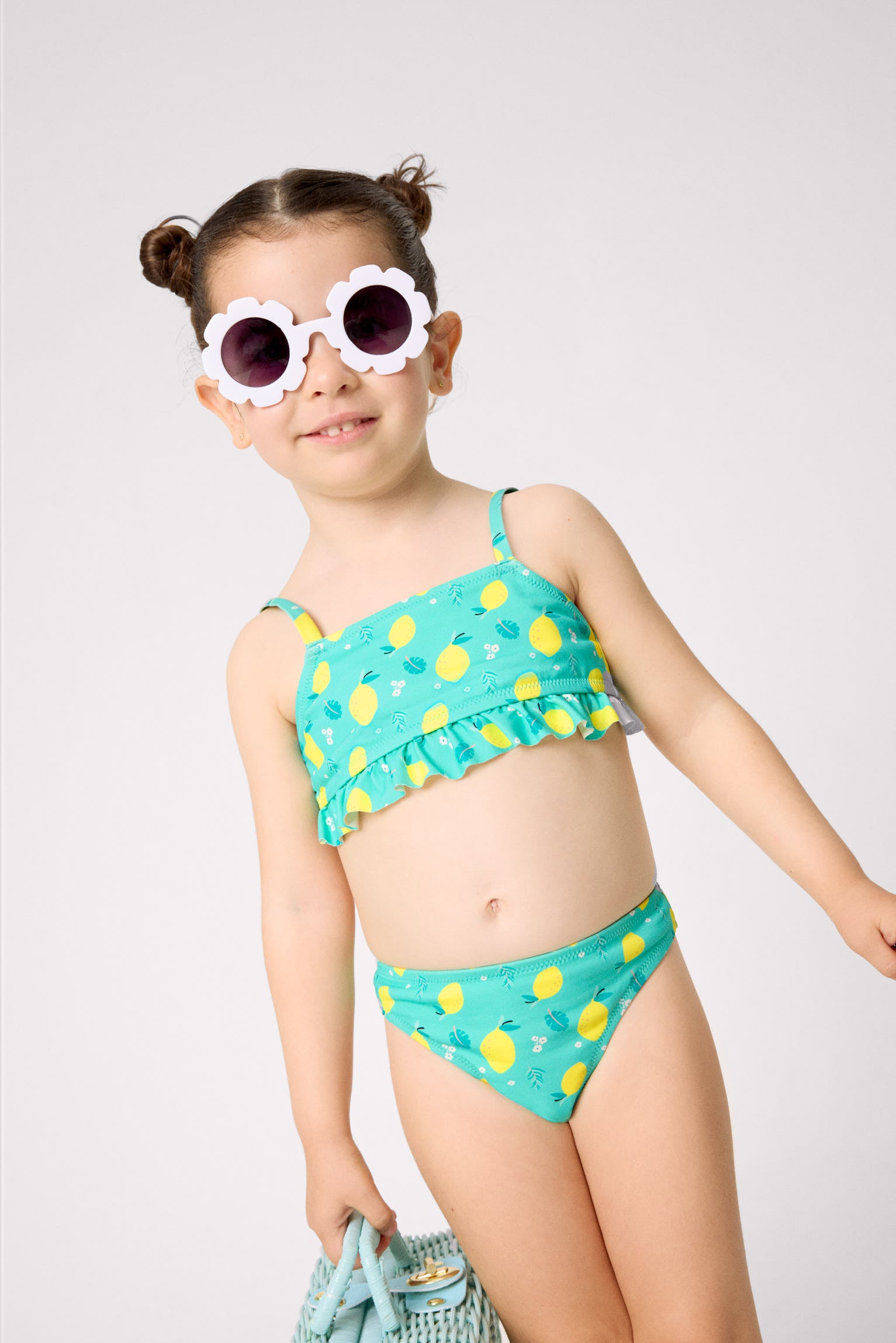 Bikini niña detalle volante estampado limones