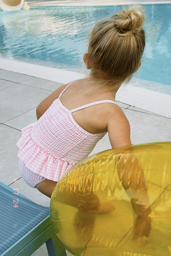 Bañador bebé nido de abeja cuadro vichy rosa