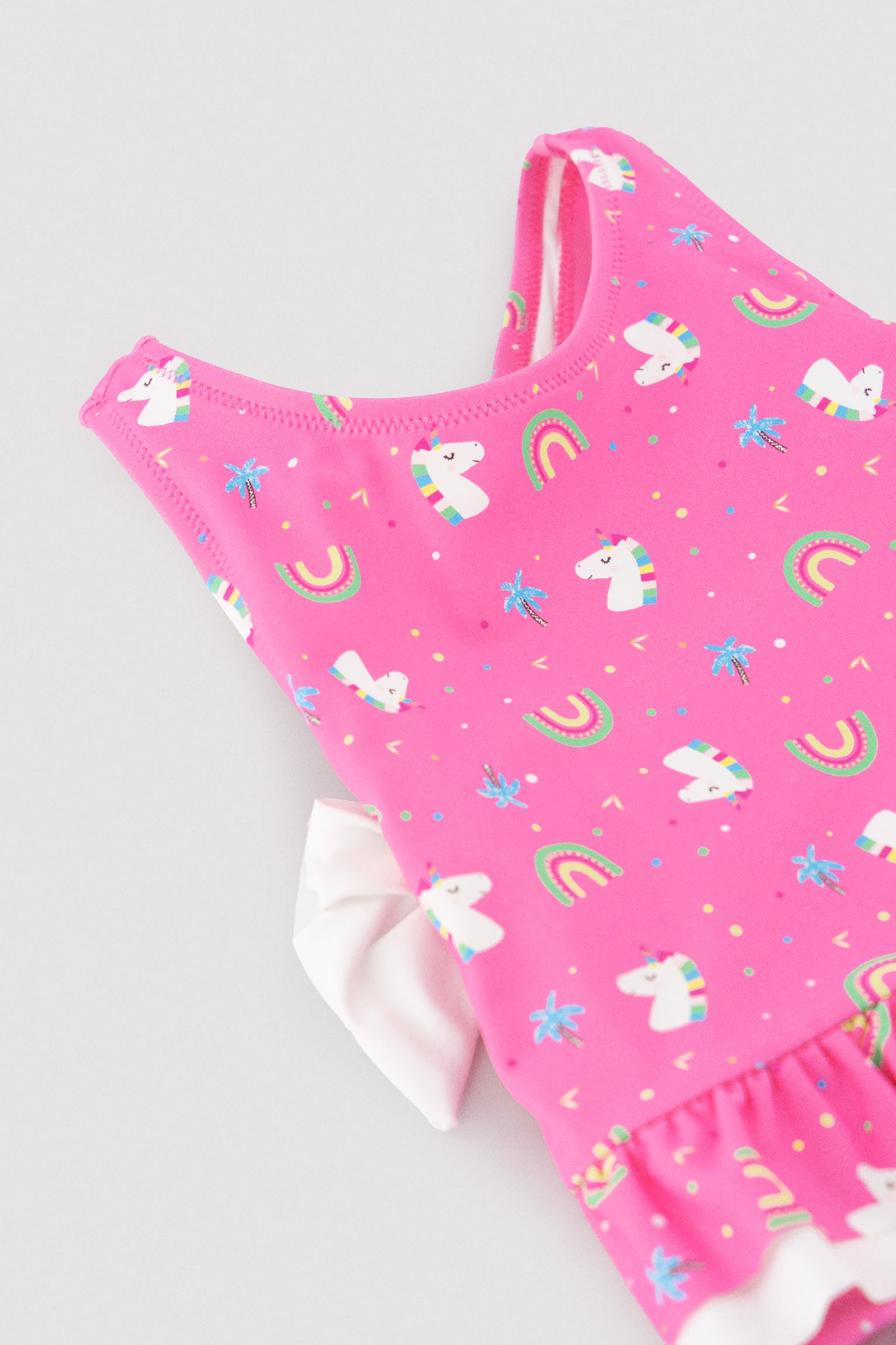 Bañador bebé niña detalles volantes y lazos estampado unicornios - Ysabel Mora