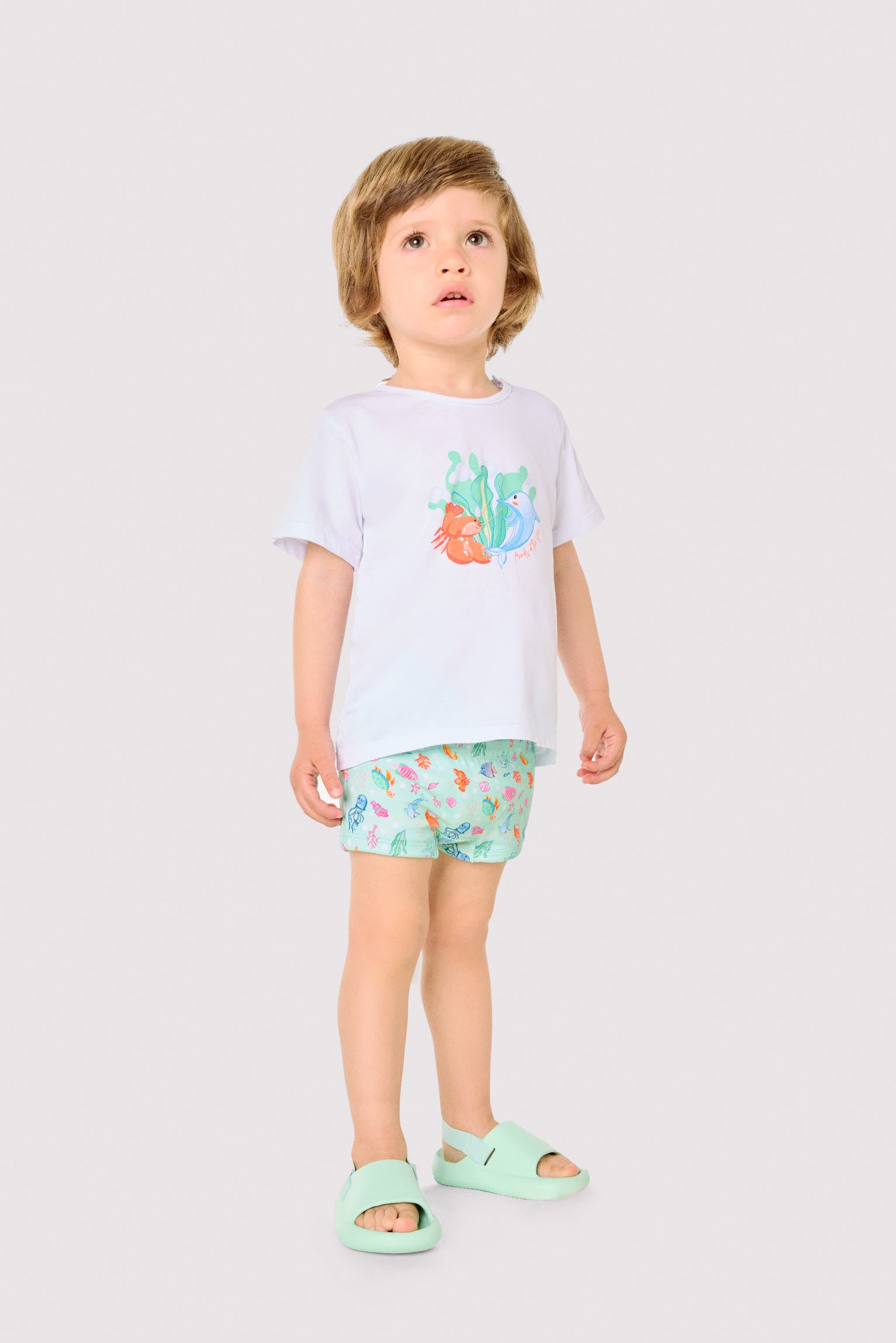 Conjunto bebé camiseta y bañador bóxer estampado fauna marina