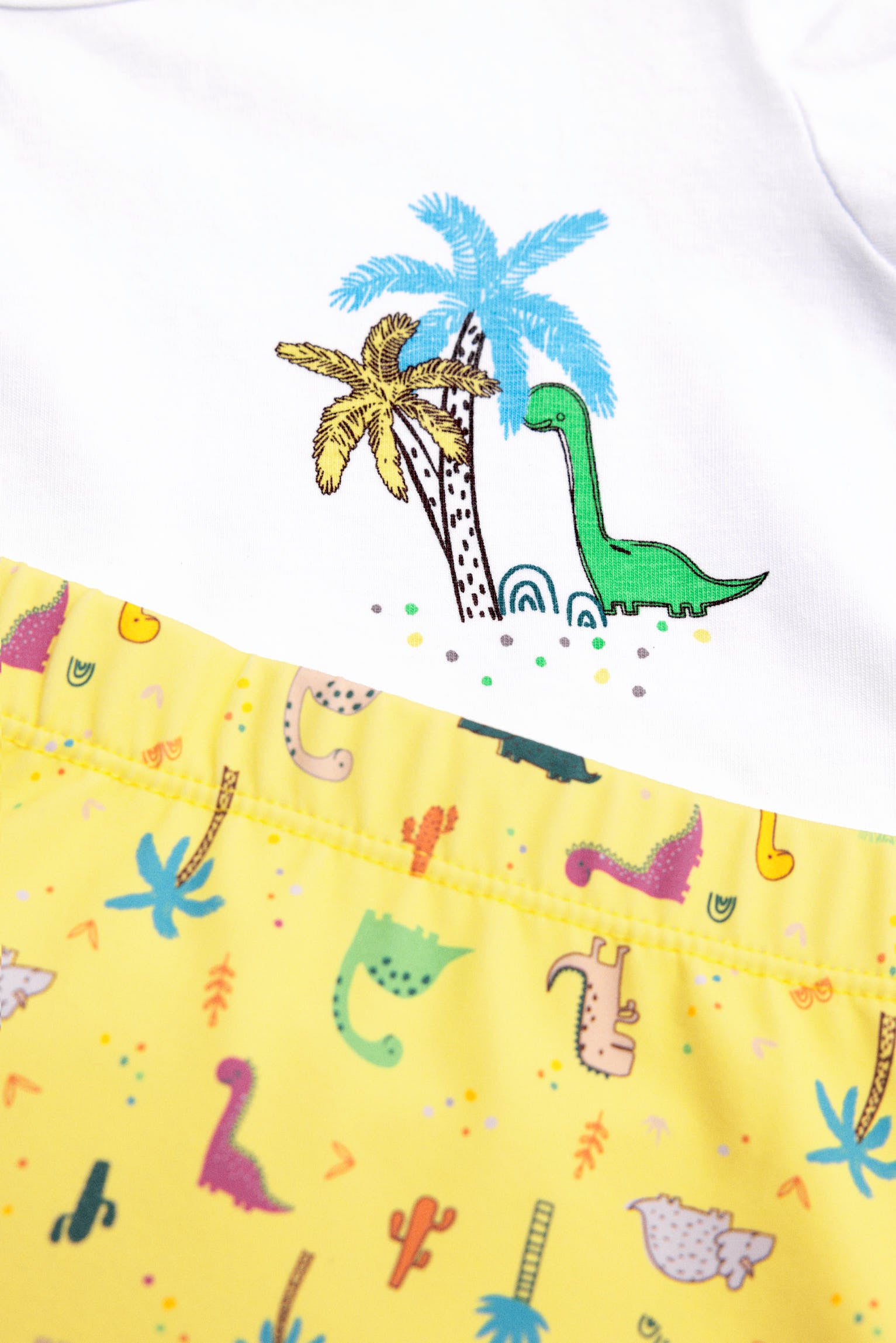 Conjunto camiseta y bañador bóxer bebé estampado dinosaurios