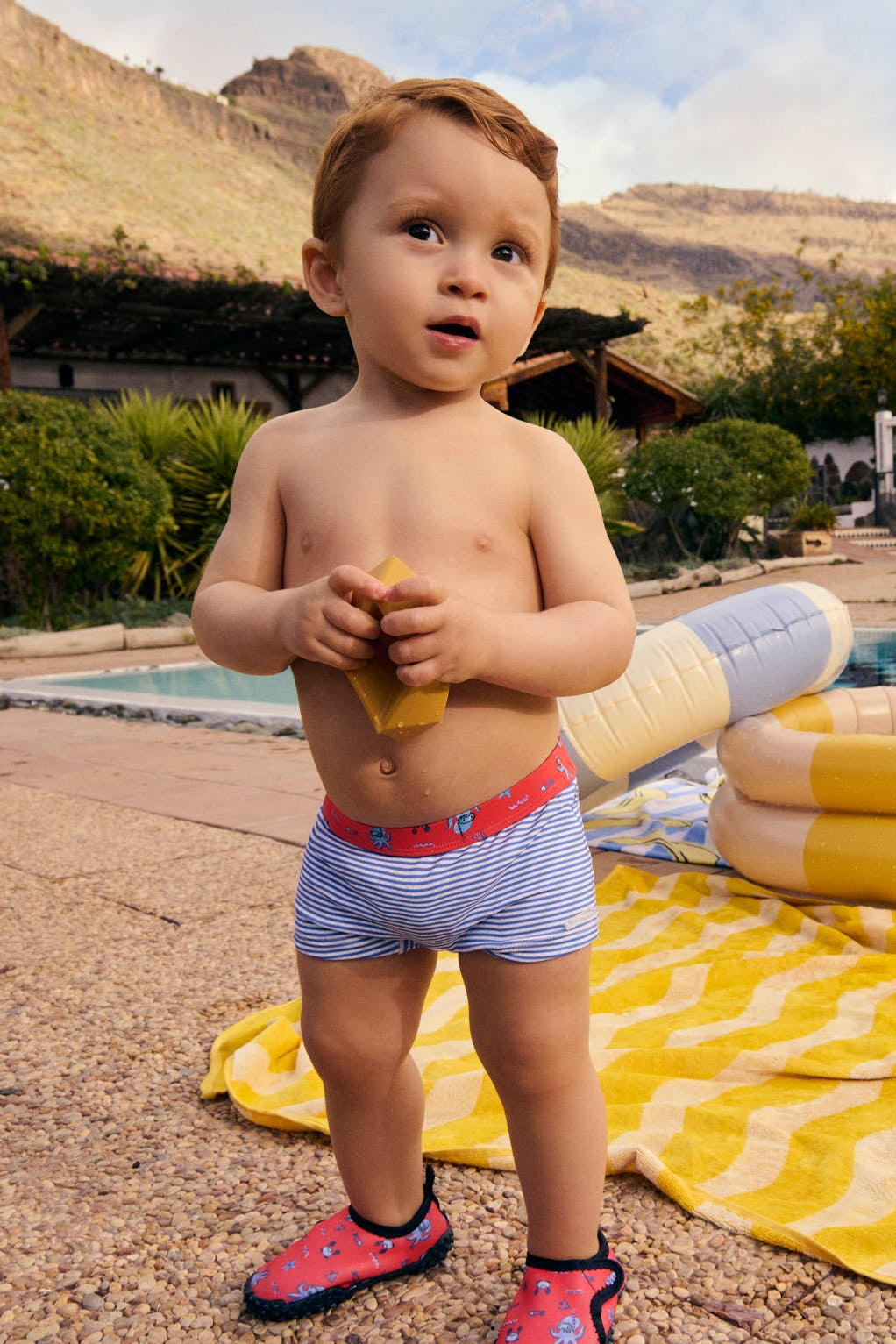 Bañador bóxer estampado pulpos y rayas