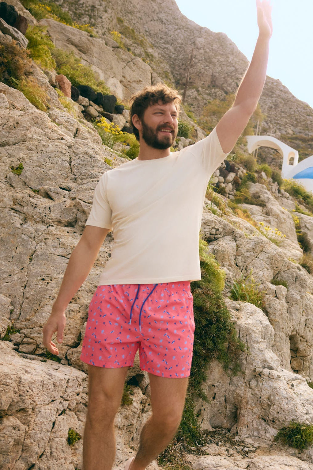 Bañador medio estampado palmeras y tablas de surf