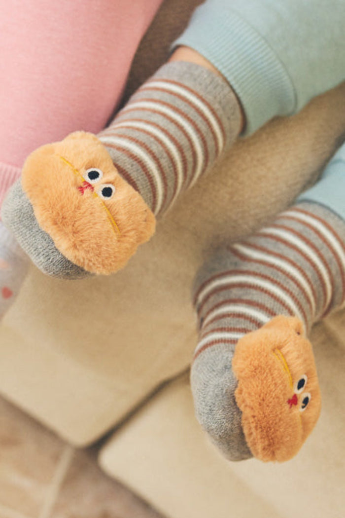 Pack 2 calcetines bebé algodón térmicos antideslizantes sensoriales gatitos
