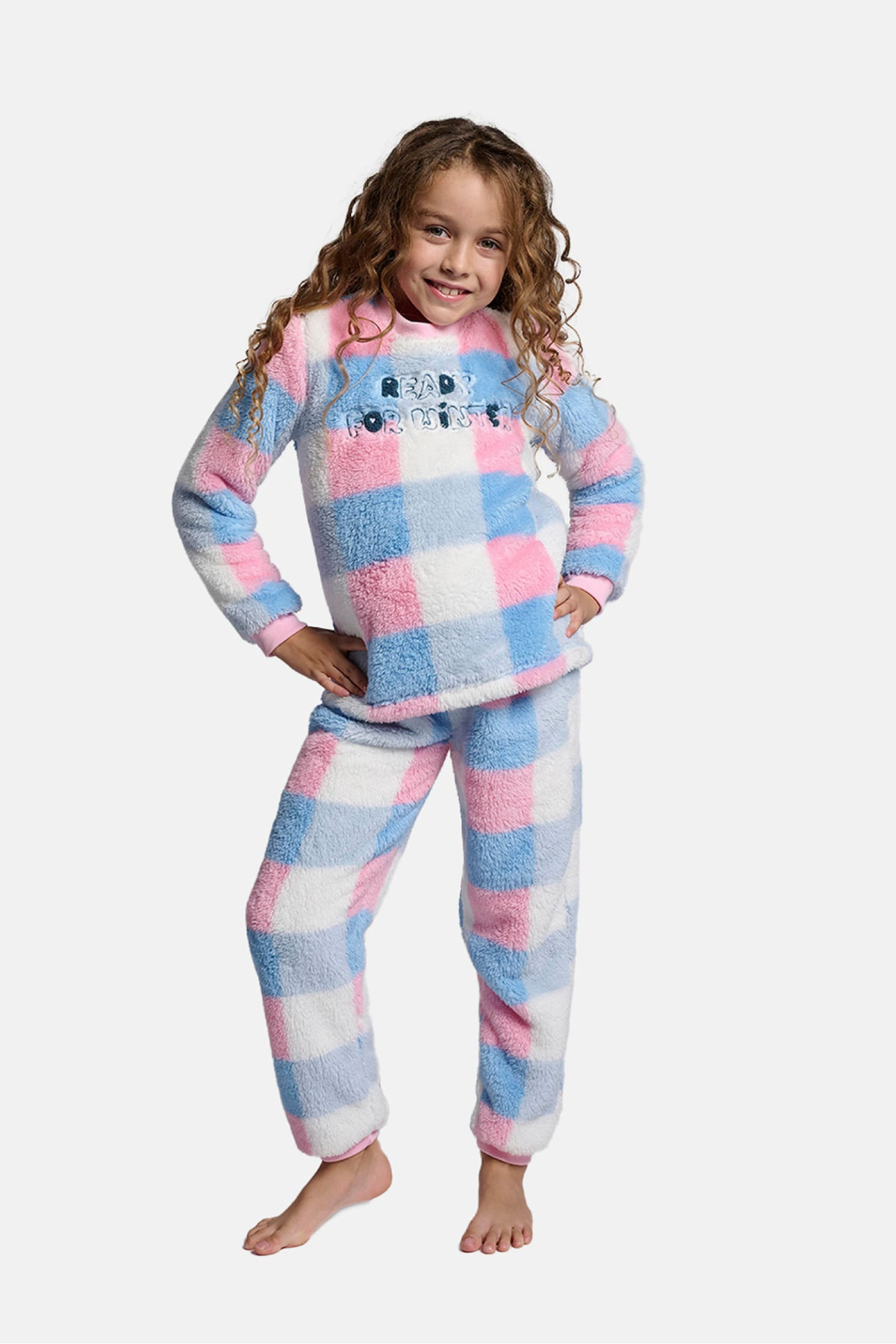 Pijama largo polar borreguito niña Ready for Winter estampado cuadros