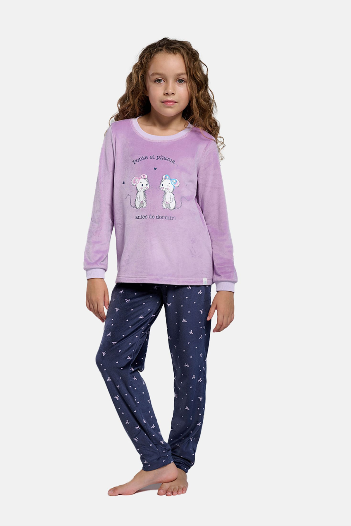 Pijama largo niña terciopelo estampado ratitas