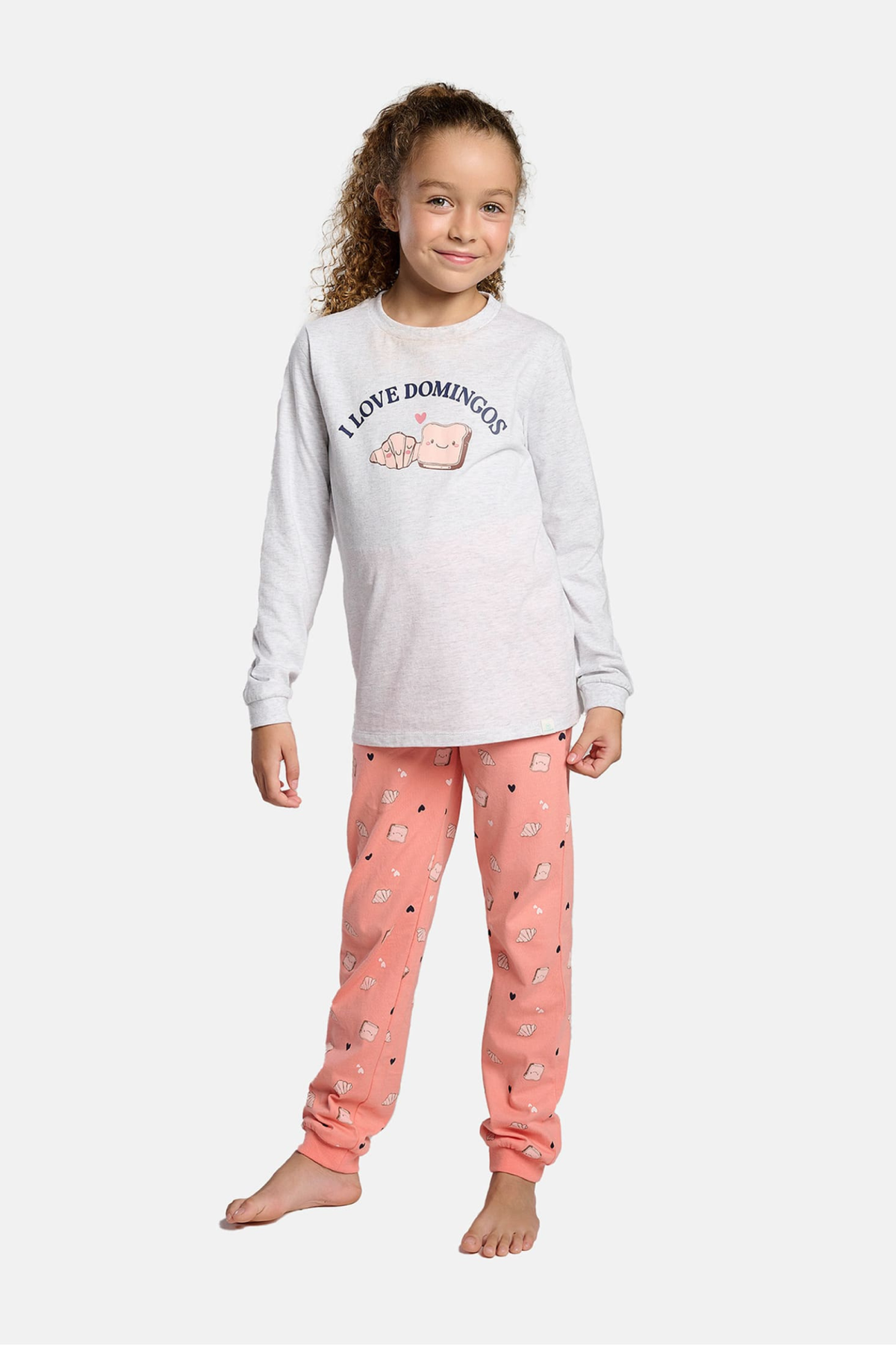 Pijama largo niña algodón estampado I Love Domingos