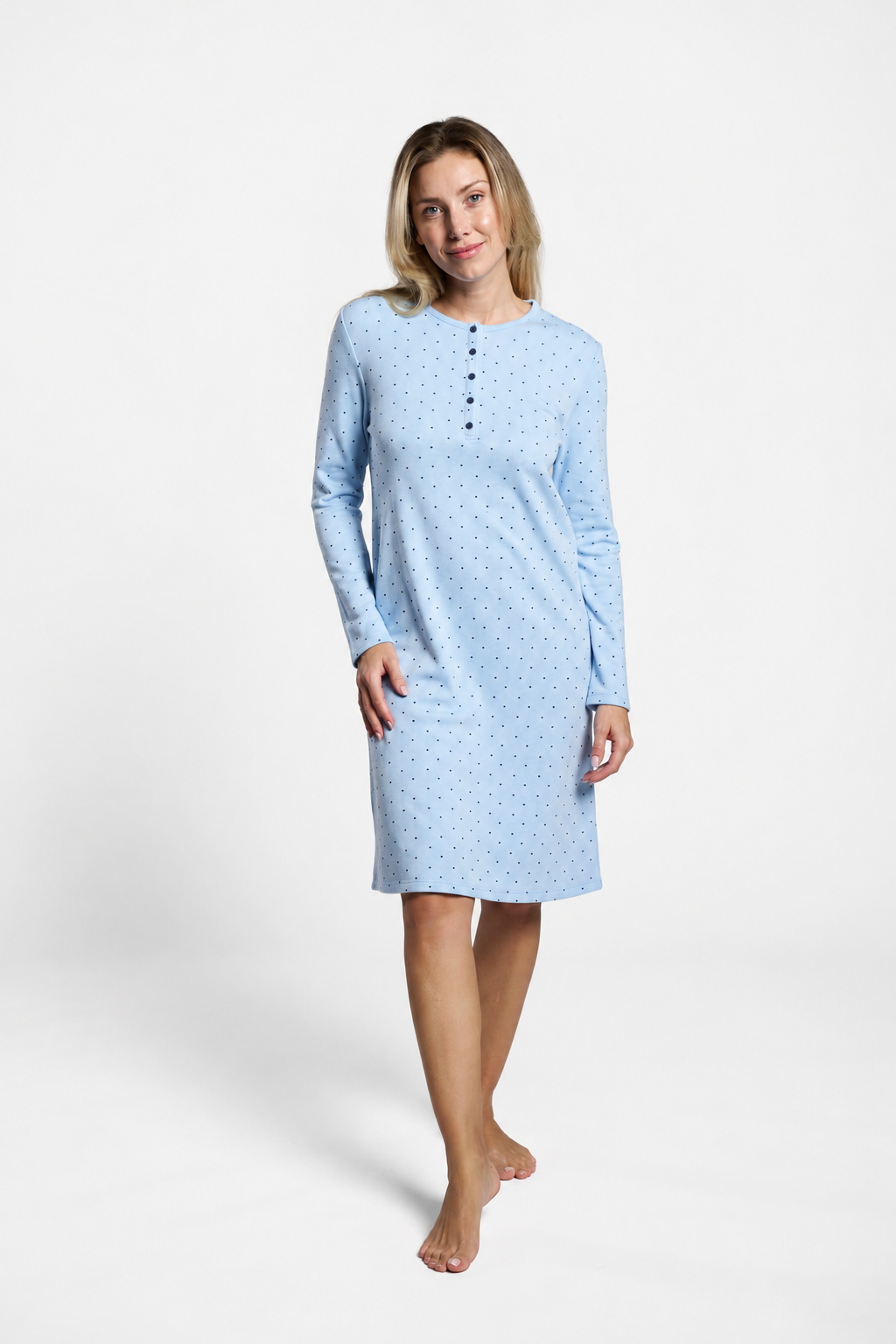 Camisón afelpado mujer estampado lunares azul