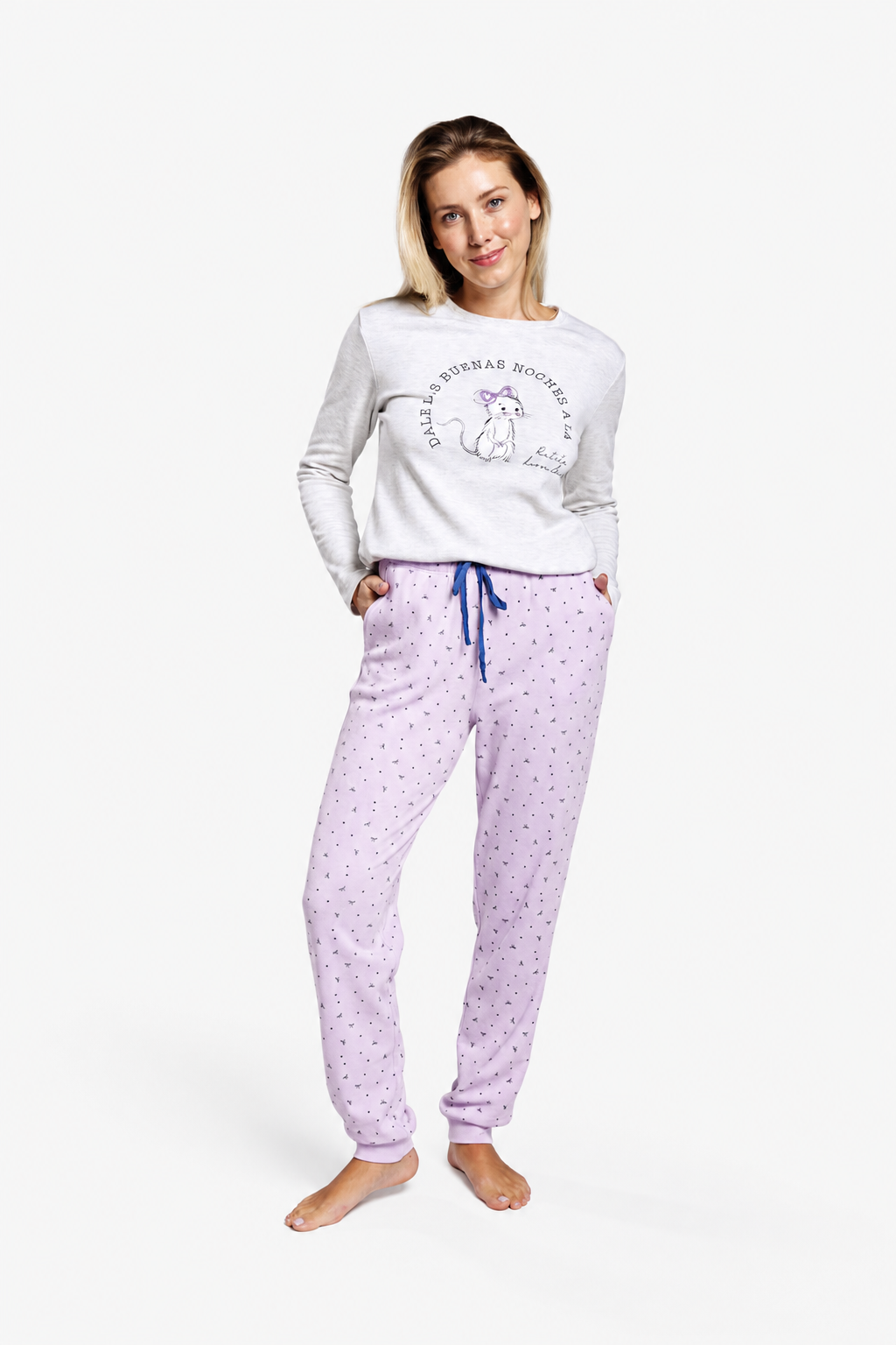 Pijama largo afelpado mujer estampado Dale las buenas noches