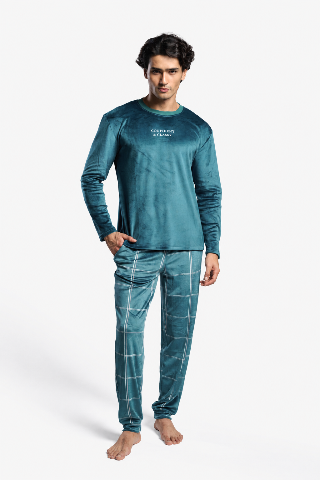 Pijama largo hombre terciopelo estampado cuadros Confident & Classy