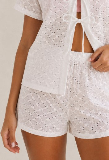 Pantalón corto algodón bordado blanco