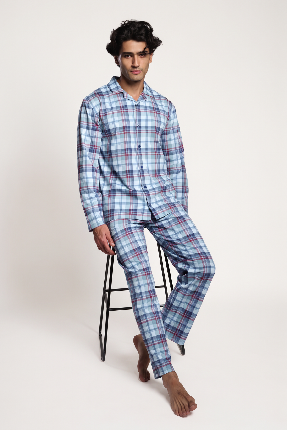 Pijama camisero largo hombre algodón cuadros