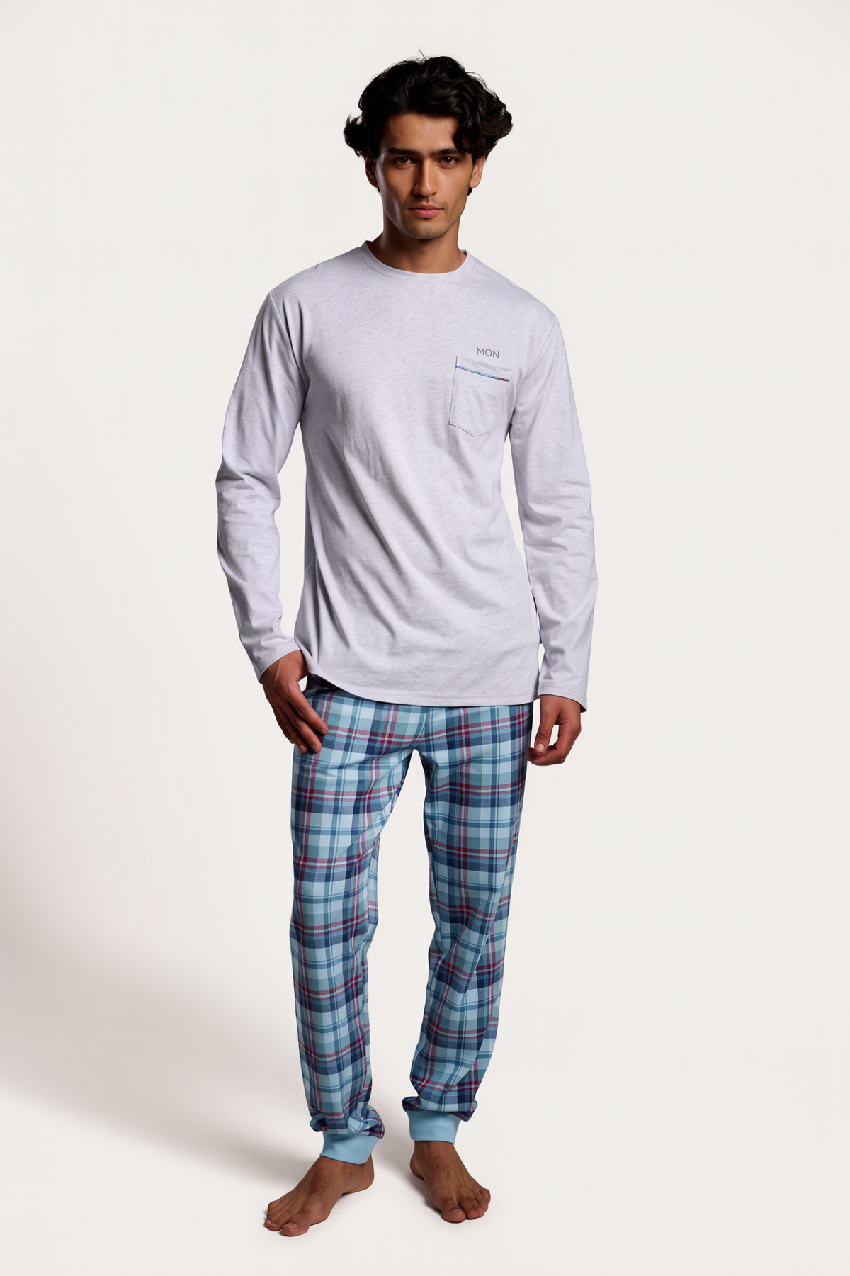 Pijama largo hombre algodón estampado cuadros