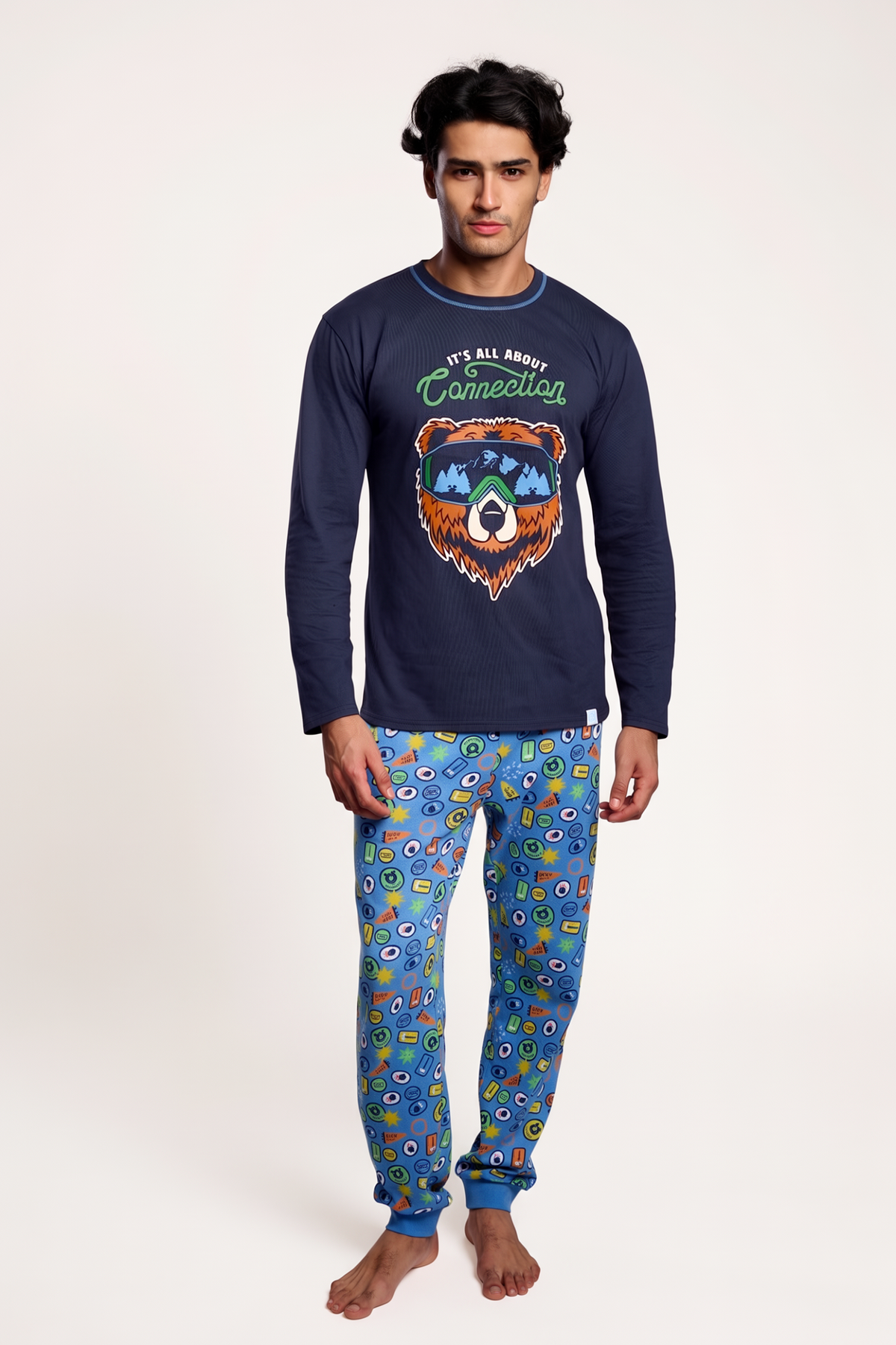 Pijama largo hombre algodón estampado oso I'ts all about Connection