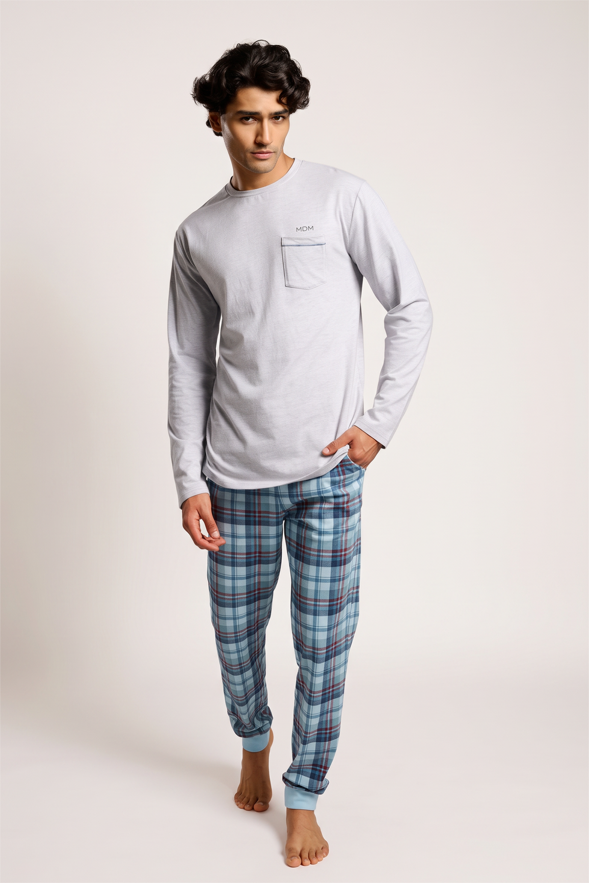 Pijama largo hombre algodón estampado cuadros