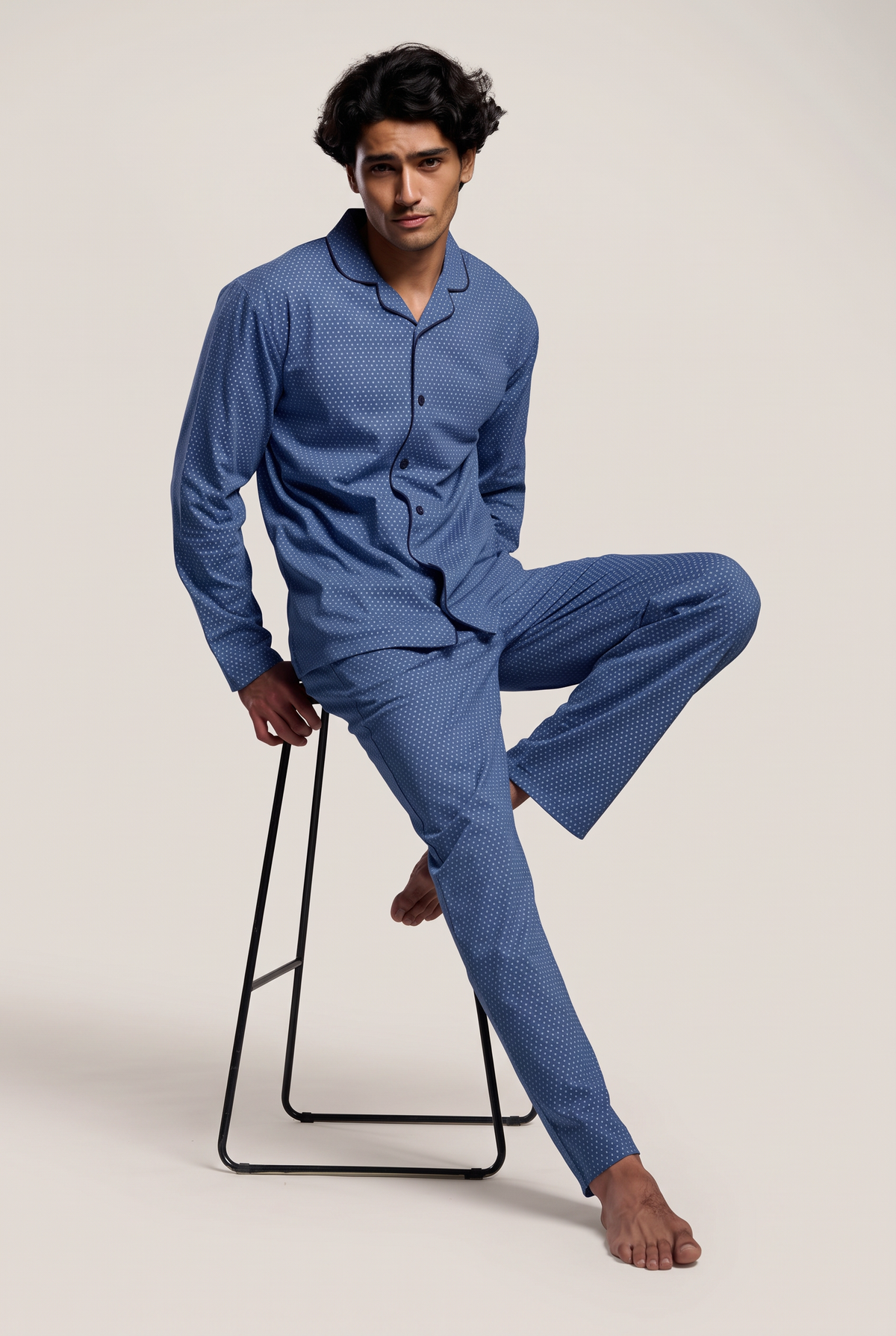 Pijama camisero largo hombre algodón estampado