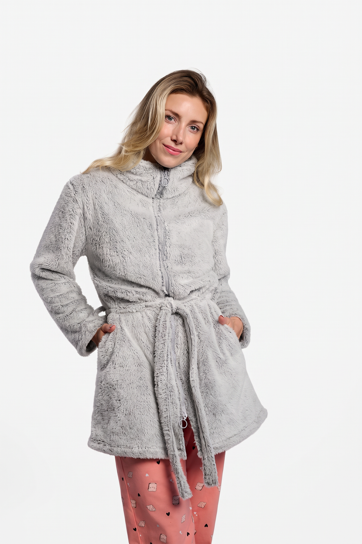 Bata corta polar coralina mujer gris