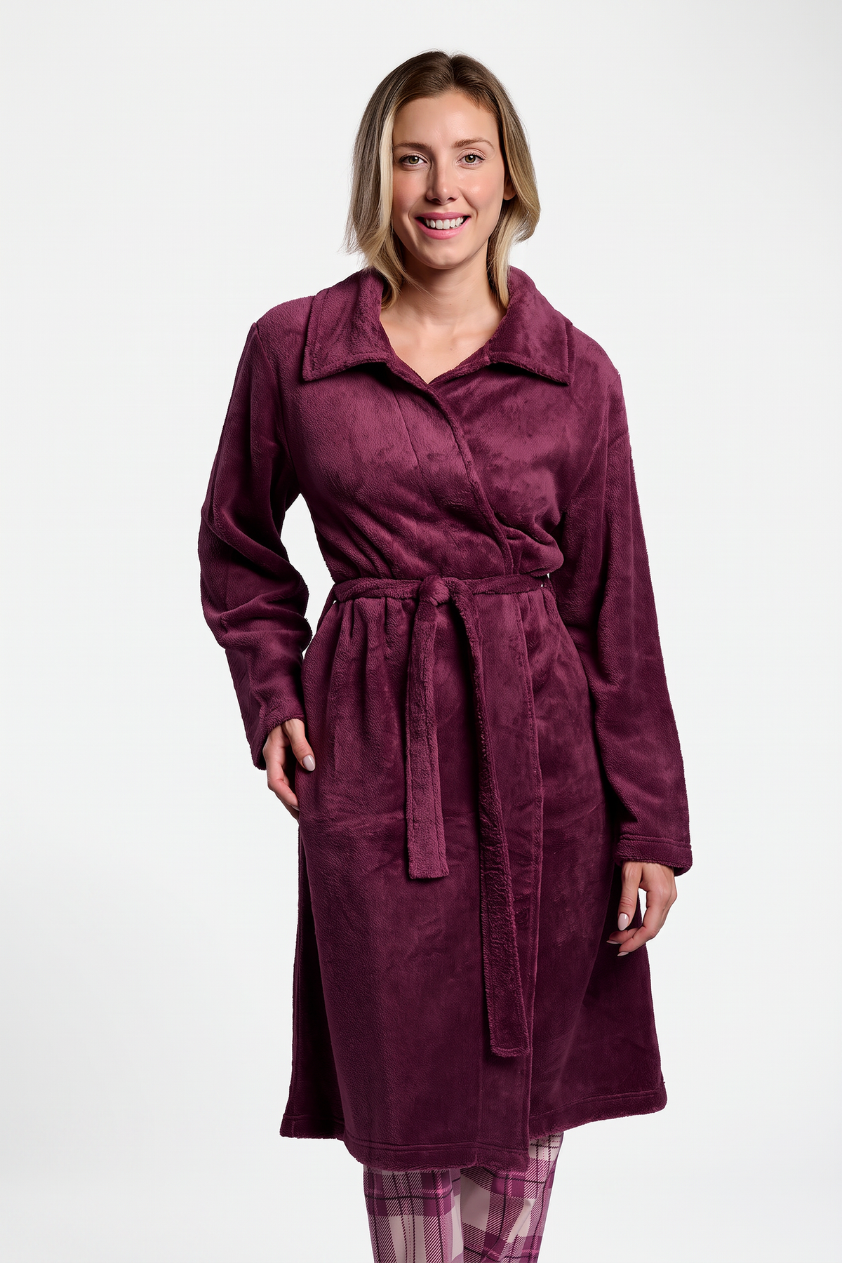 Bata midi polar coralina mujer granate