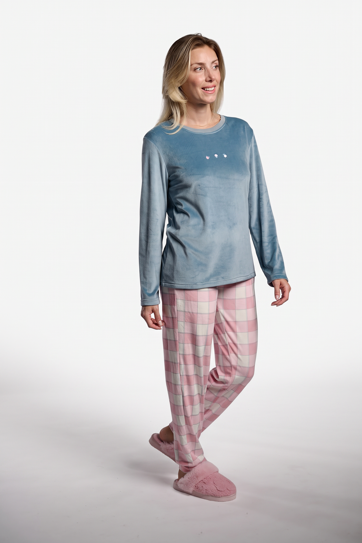 Pijama largo de terciopelo mujer pantalón cuadros