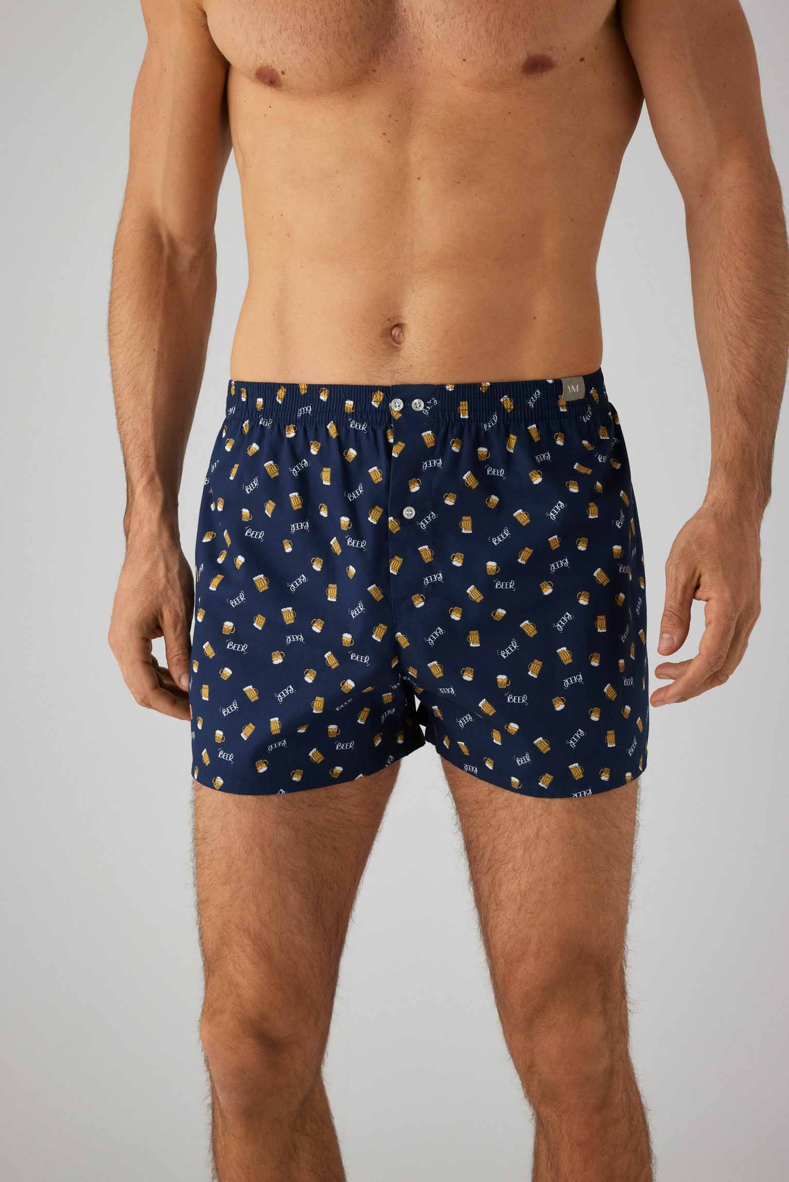 Boxer de tela de algodon natural estampado Beer