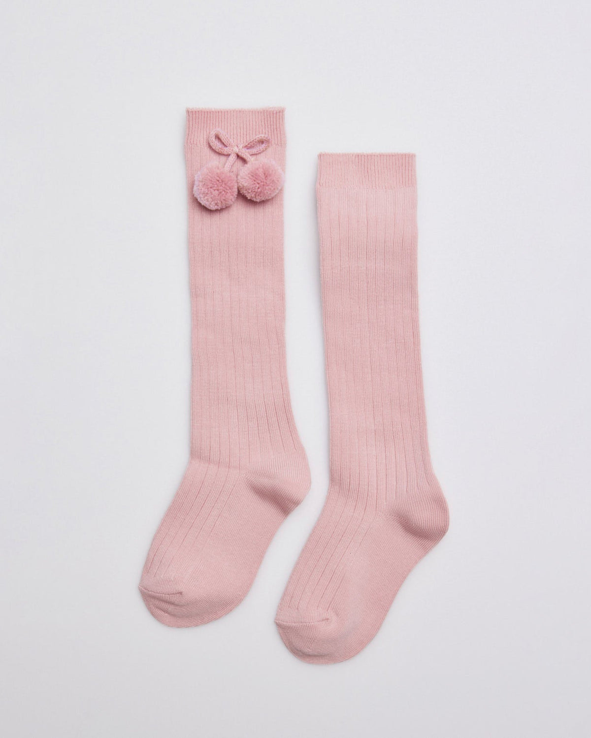 Calcetín infantil largo detalle pompones rosa